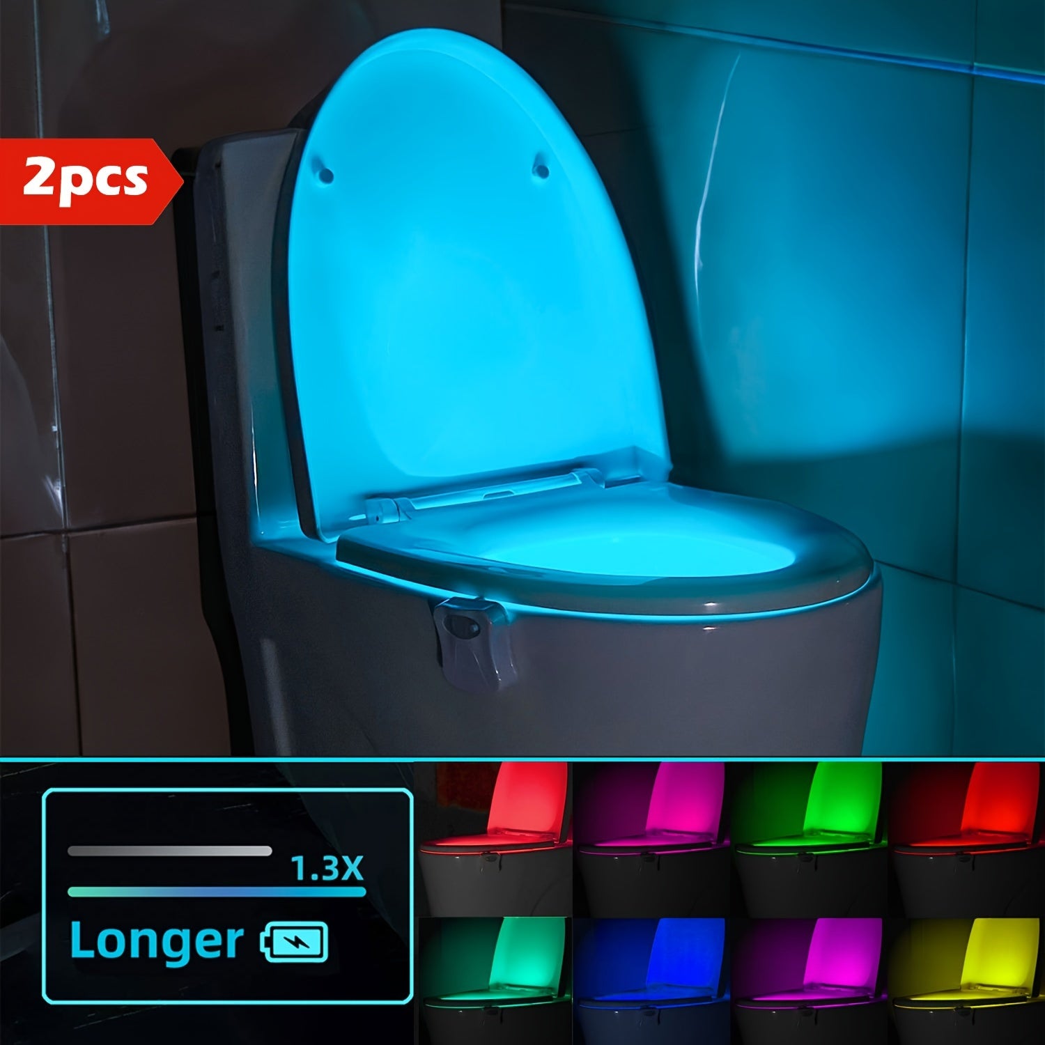 2 Stuks Toiletlamp met Bewegingssensor | LED WC Nachtlampje 16 Kleuren, instelbare helderheid