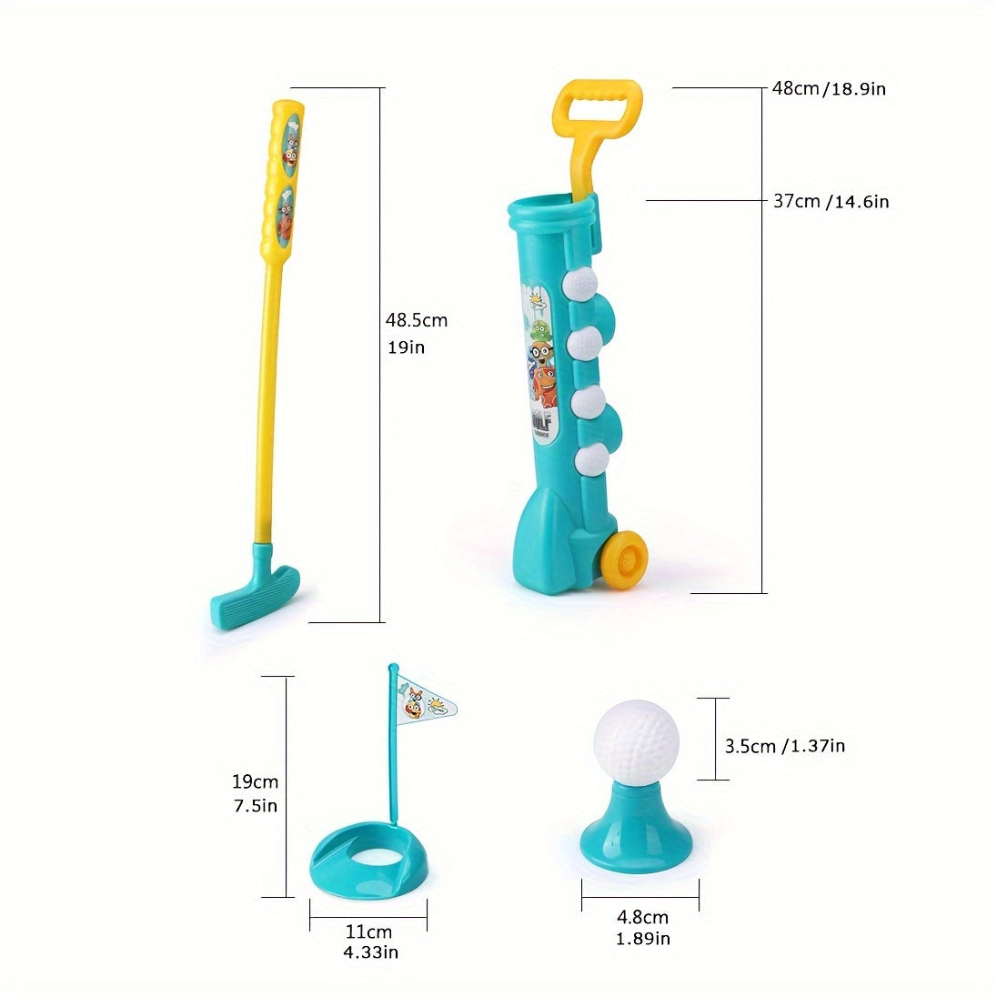 Golf Clubs Set, Golf Toy with 1 Golf Cart, 3 Golf Clubs, 4 Golf Balls, 2 Practice Holes, Indoor Outdoor Sports Toy, Over 3 Years Old