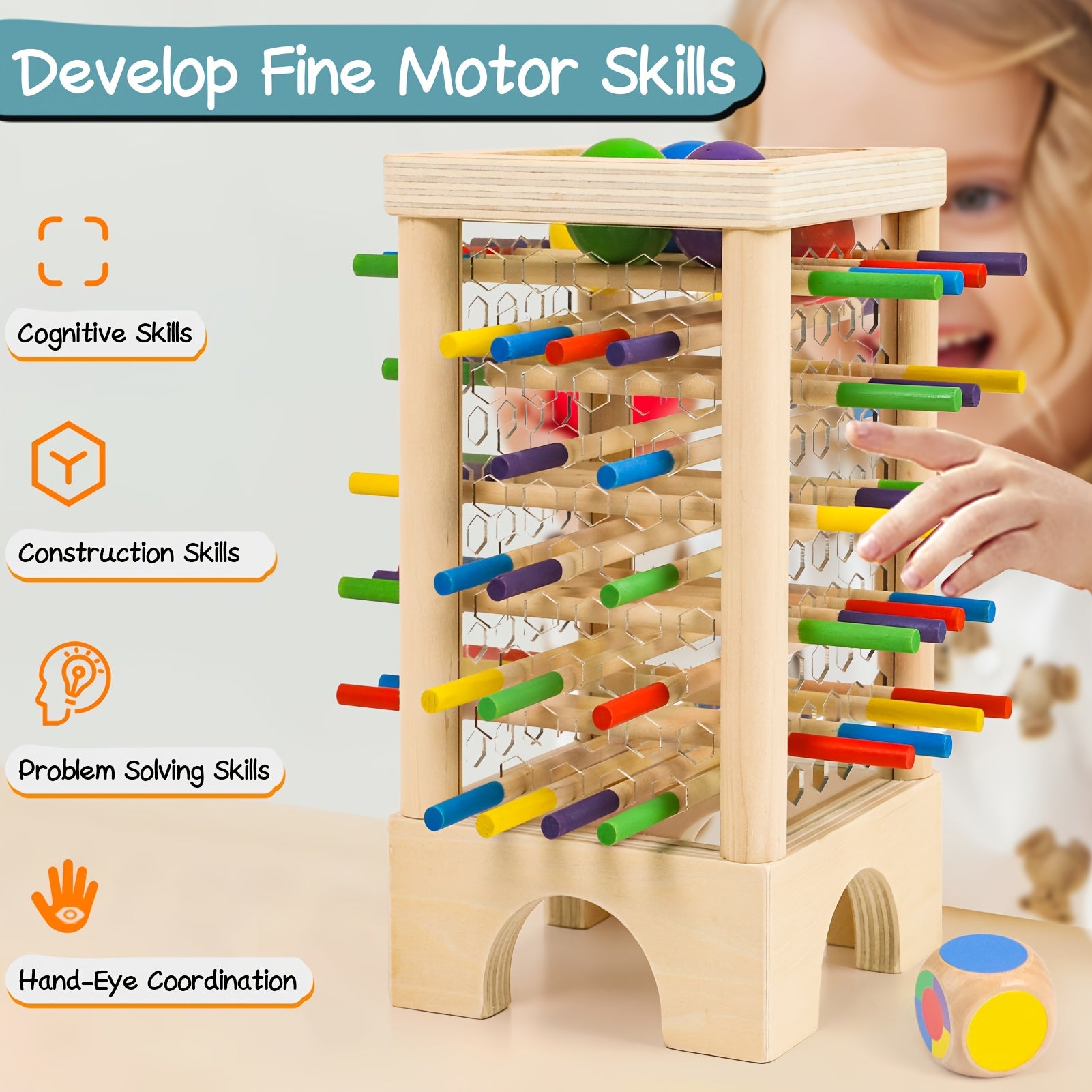 Houten Stok- en Ballenspel | Educatief Strategiespel voor Gezin (3+ Jaar)