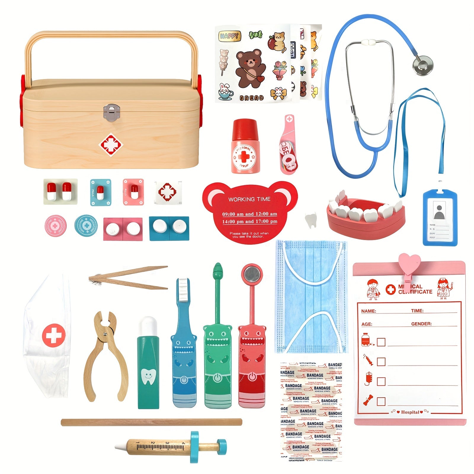 Houten Doktersset met Gereedschap | Educatief Dokter Rollenspel Speelgoed, Perfect voor Verkleden en Doen-alsof, Geschikt voor Jongens & Meisjes