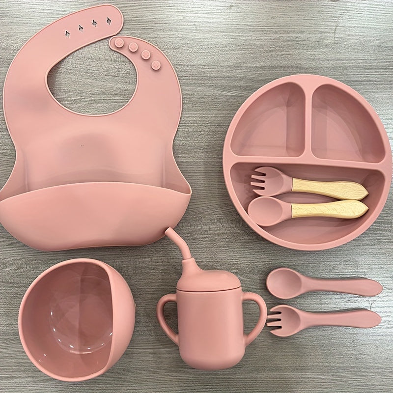 Silicone Baby Eetset | Magnetron- & Ovenbestendig | Voor 0-3 Jaar | Inclusief Zuigplaat, Kom, Bestek, Verstelbare Slab & Snackbeker
