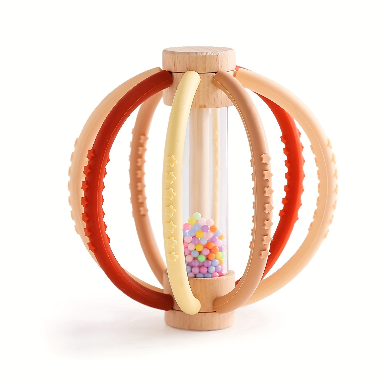 Houten en Silicone Bol Rammelaar: Kleurrijke Zandloper voor Baby's - Perfect voor Kerstmis, Halloween, Thanksgiving en Verjaardagscadeaus