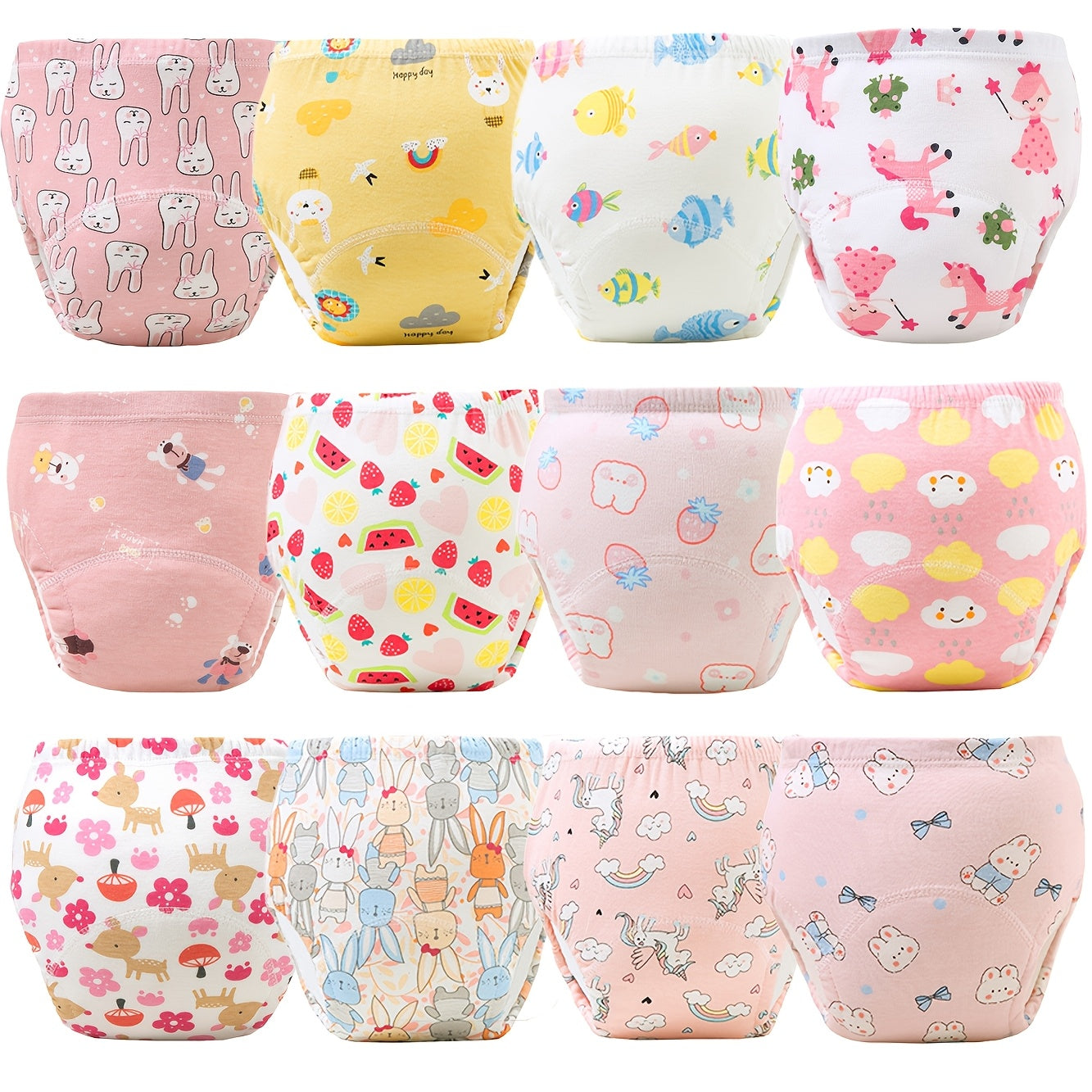 12 Stuks Katoenen Trainingsbroekjes Baby Zindelijkheidstraining - Wasbare Oefenbroekjes Peuters 0-3 Jaar Jongens en Meisjes