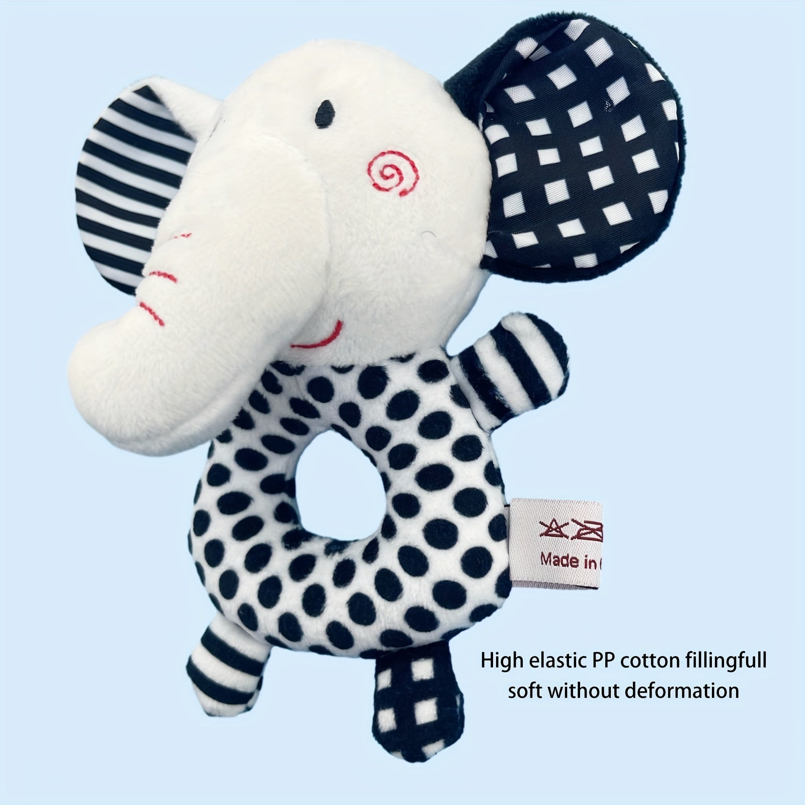 Zwart-witte Polyester Fiber Rammelaar Speelgoed | Educatief Baby Cadeau voor Vroeg Onderwijs