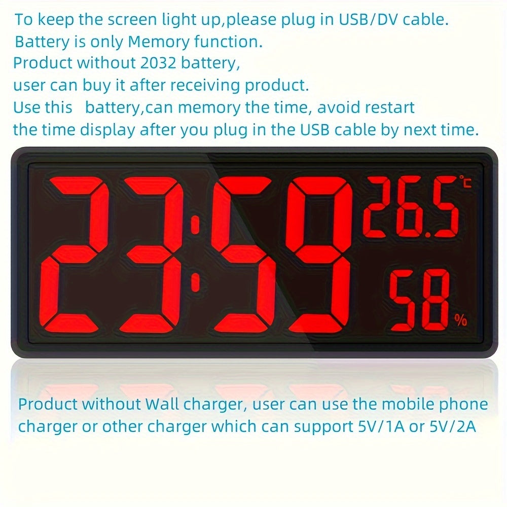 Digitale LED Wandklok Groot Scherm | USB Aangedreven Klok voor Slaapkamer of Woonkamer