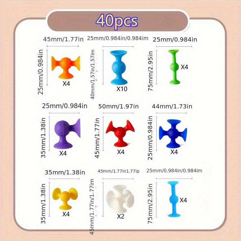 40-delige zuignap bouwset|Kleurrijk sensorisch speelgoed zonder batterijen