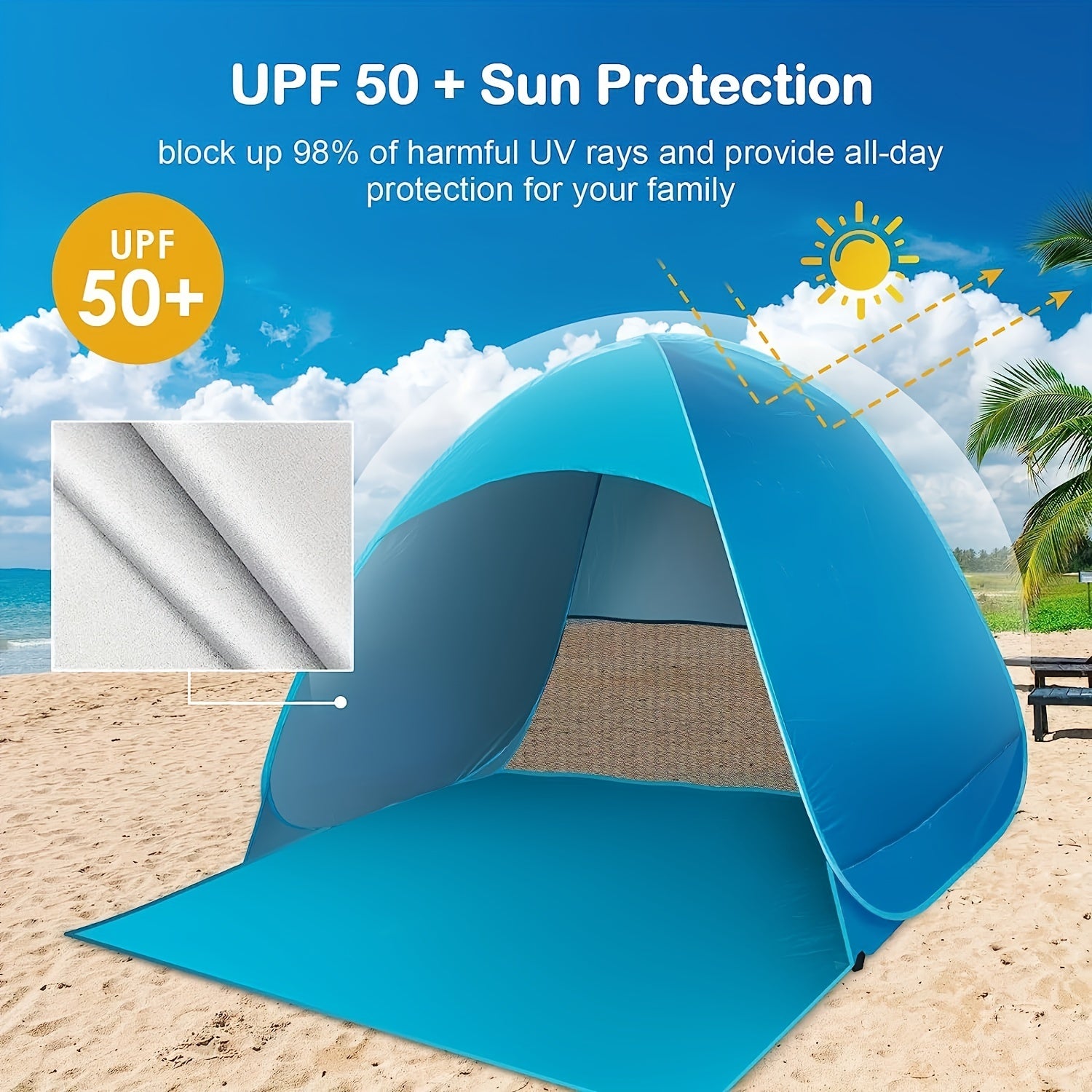 Draagbare Pop-up Strandtent – UPF 50+ UV-bescherming, Inclusief 6 Haringen | Perfect voor Outdoor & Feestdagen