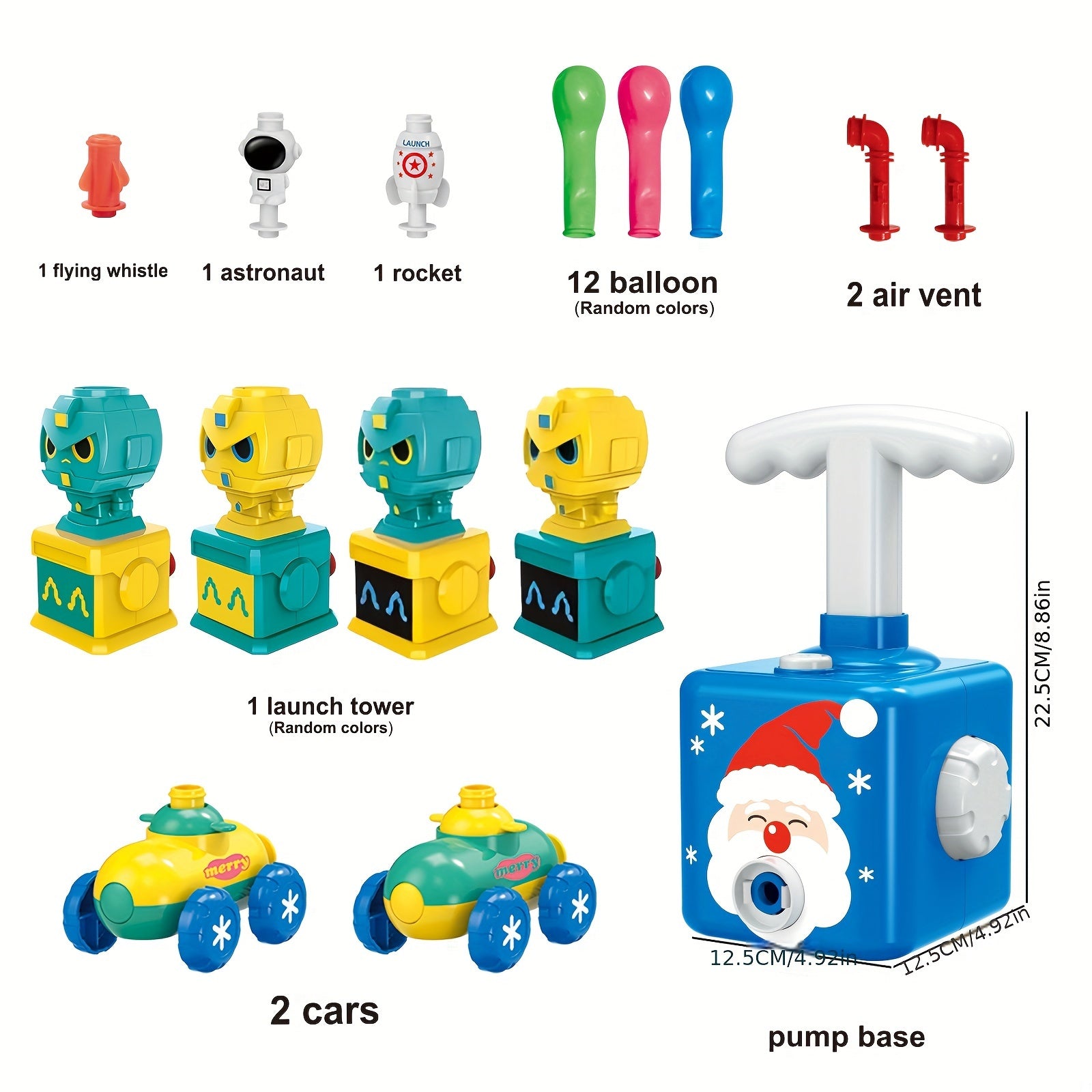 Cadeauset voor Kerst en Thanksgiving - Aerodynamische Ballonauto met Santa Claus Thema, Educatief Ballonpuzzel Speelgoed voor Kleuters, Inclusief Ballonvlieger en Handlanceerder