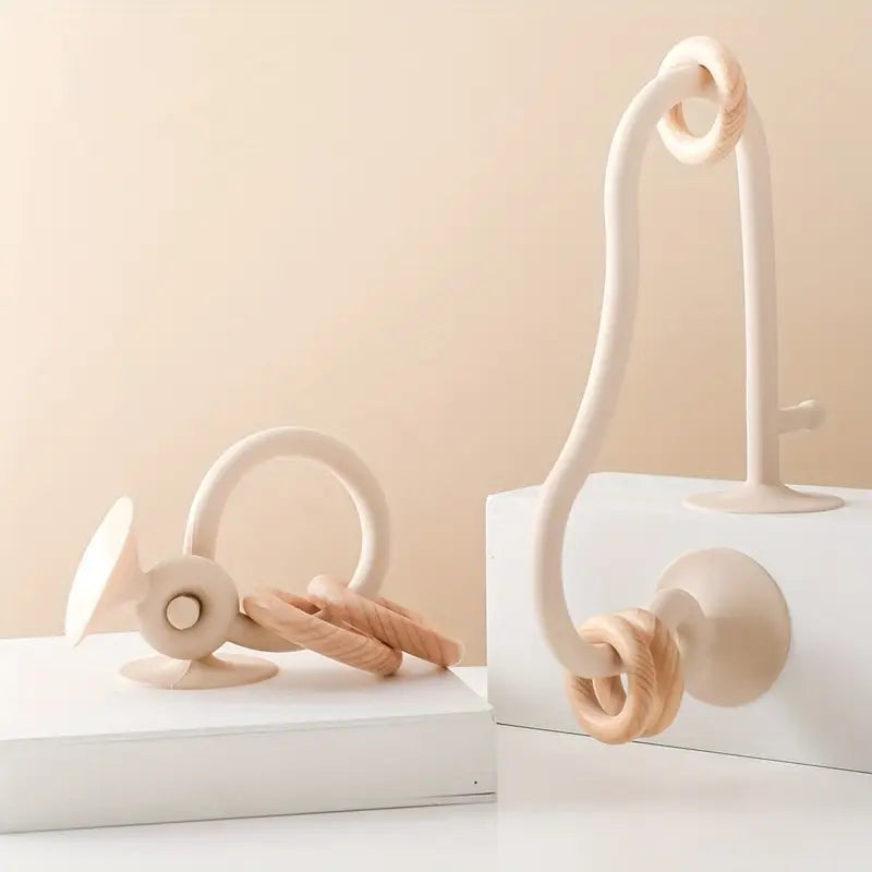 Silicone Zuig Baby Boog Speelgoed met Houten Ringen | Multicolor Baby Speelgoed voor Vroege Ontwikkeling