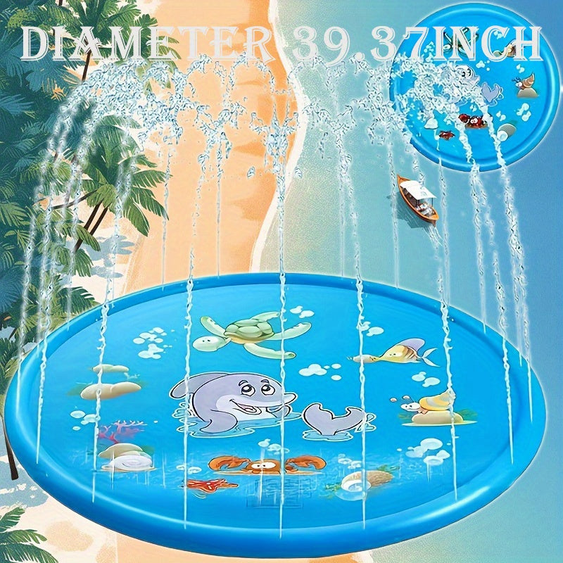 XL Watersproeier Mat 2025 met Zeeleven Thema – 170 cm Opvouwbaar Opblaasbaar Waterkussen voor Kinderen & Huisdieren | Zomerplezier met Schildpadden, Vissen & Zeepaardjes