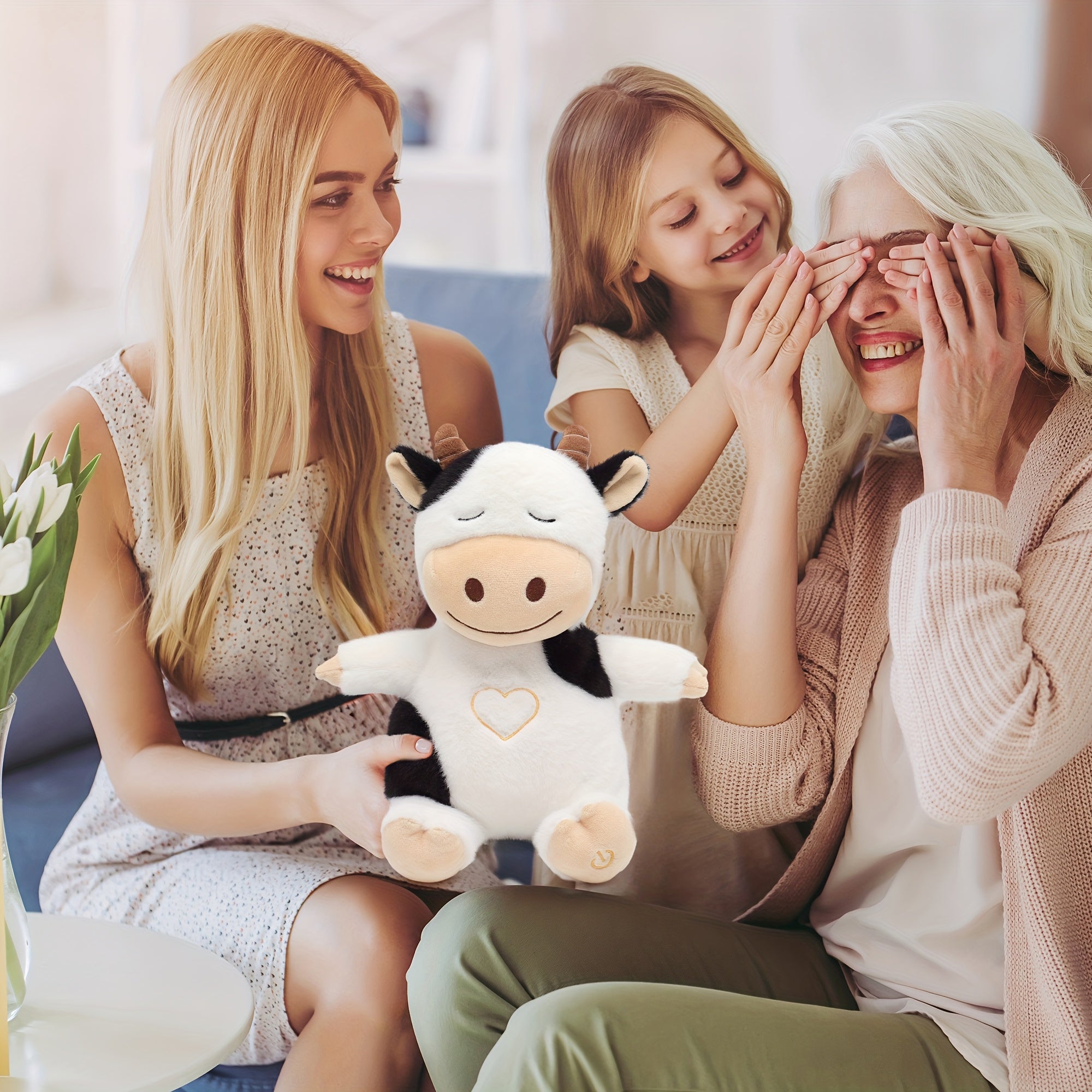 Muzikale Ademende Knuffelkoe – Nachtlampje & Hartslagfunctie | Zacht Knuffeldier met 8 Slaapliedjes, Verjaardag- en Kerstcadeau voor Kinderen