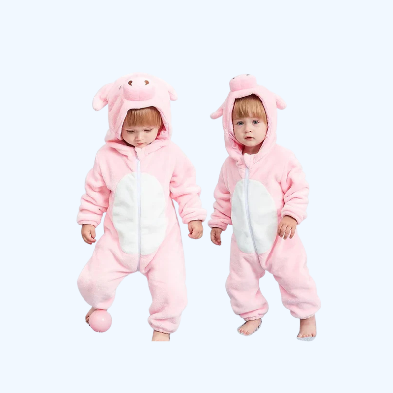 Roze Varkentje Babyromper | Flanellen Gevoerde Bodysuit Pyjama Jumpsuit