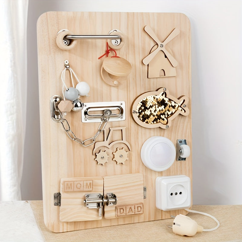 Houten Busy Board 70x86 cm+ | Educatief speelgoed met slotjes, sleutels en accessoires voor levensvaardigheden. Perfect cadeau voor Kerstmis en verjaardagen.