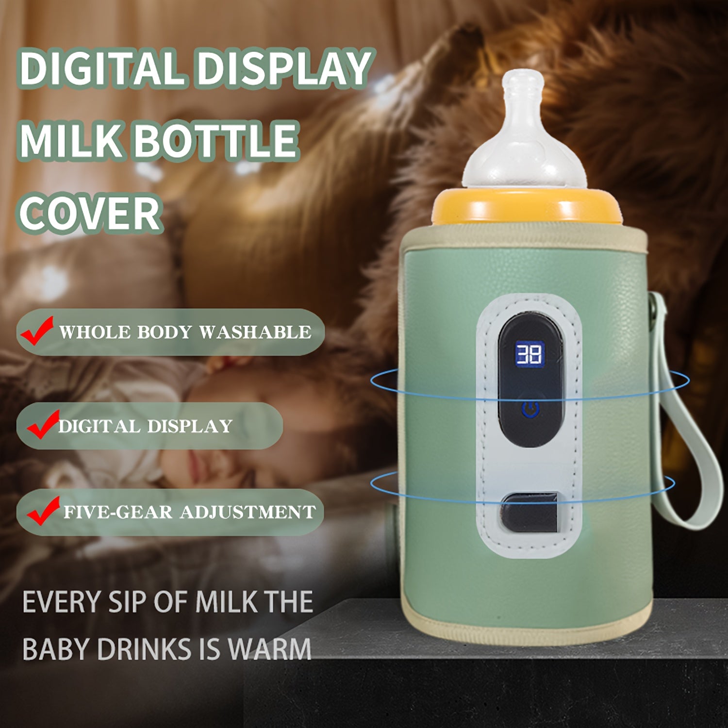Draagbare Babyfles Verwarmer | USB-Aangedreven 5-Snelheden Temperatuurinstellingen voor Melk & Dranken, Ideaal voor Reizen