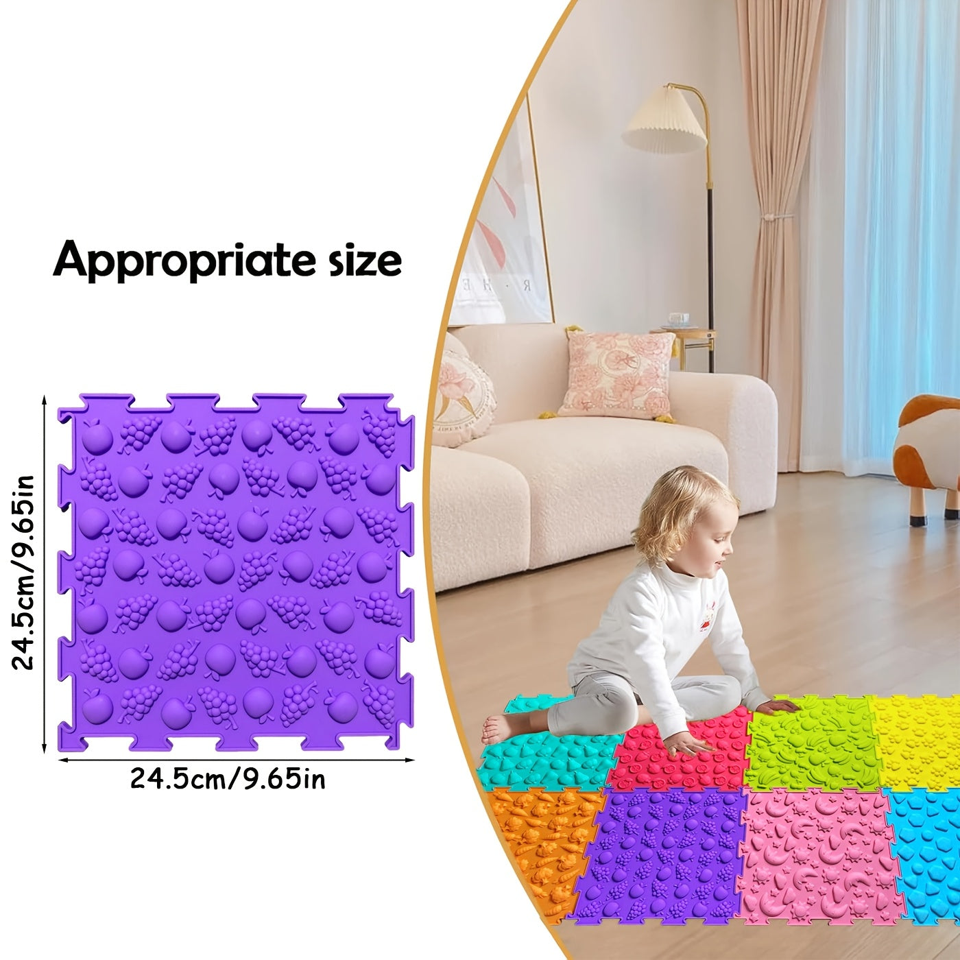 Siliconen sensorische speelmat | Getextureerde en orthopedische sensorische tegels voor kinderen en peuters, in elkaar grijpende puzzelmat voor speelkamer