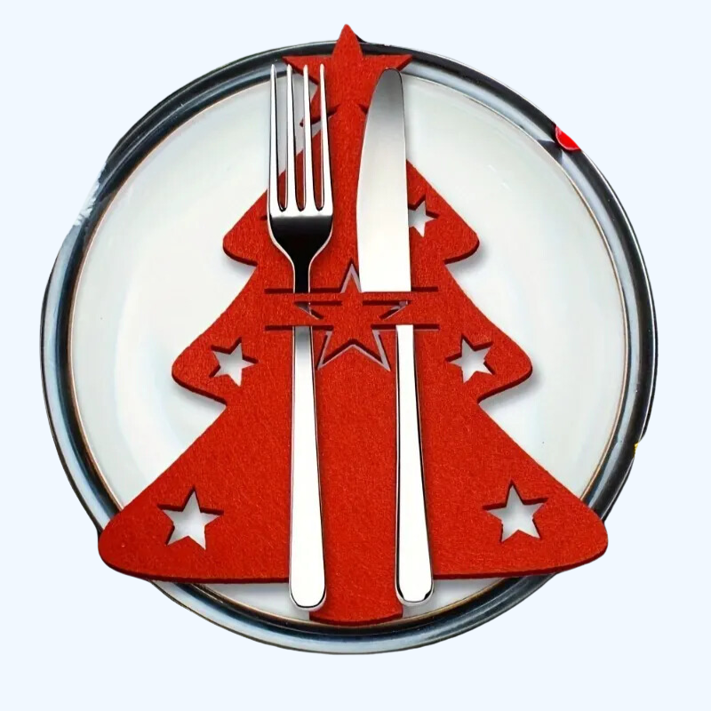 Kerstboom Bestekhouders Set van 12 | Feestelijke Vilt Zakjes voor Bestek | Tafelinstelling voor Kerst en Paasfeest