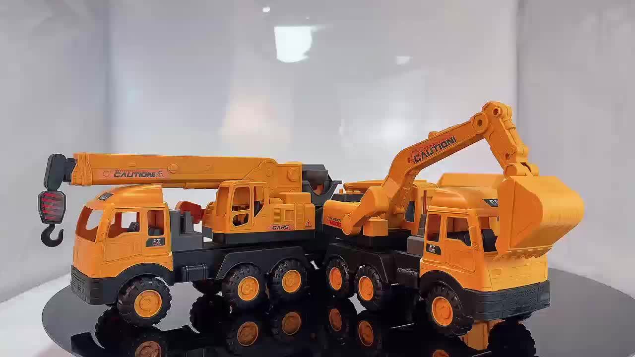 Bouwvoertuigen Set | Grote graafmachine, cementwagen en kraan – educatief constructiespel