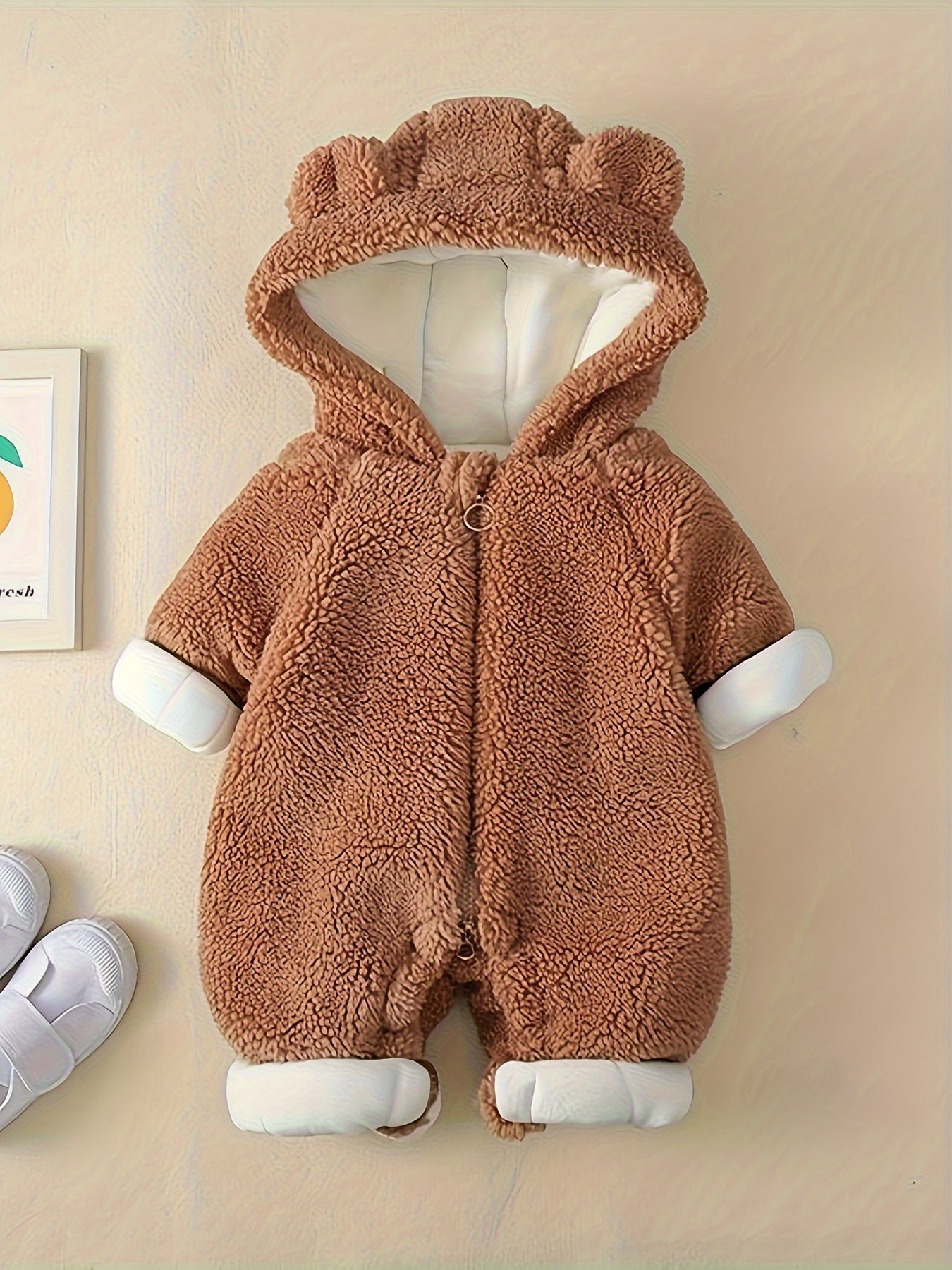Warme Baby Jumpsuit Romper met Capuchon | Beer Ontwerp Onesies voor Pasgeboren Winterkleding Makkelijk aan te trekken