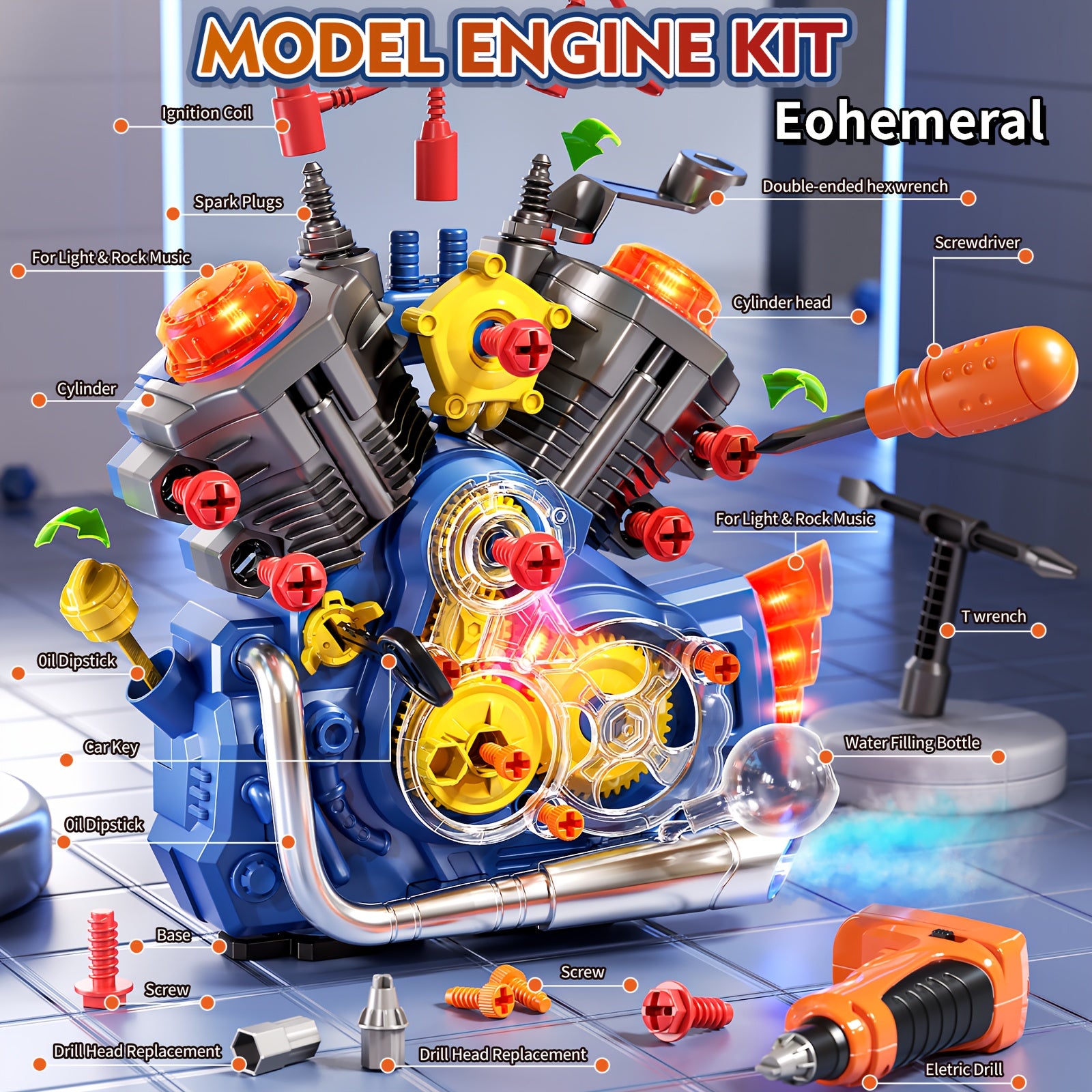 Kinder Speelgoed Motoren | Gesimuleerde motoren, rollenspel en reparatie, perfect cadeau