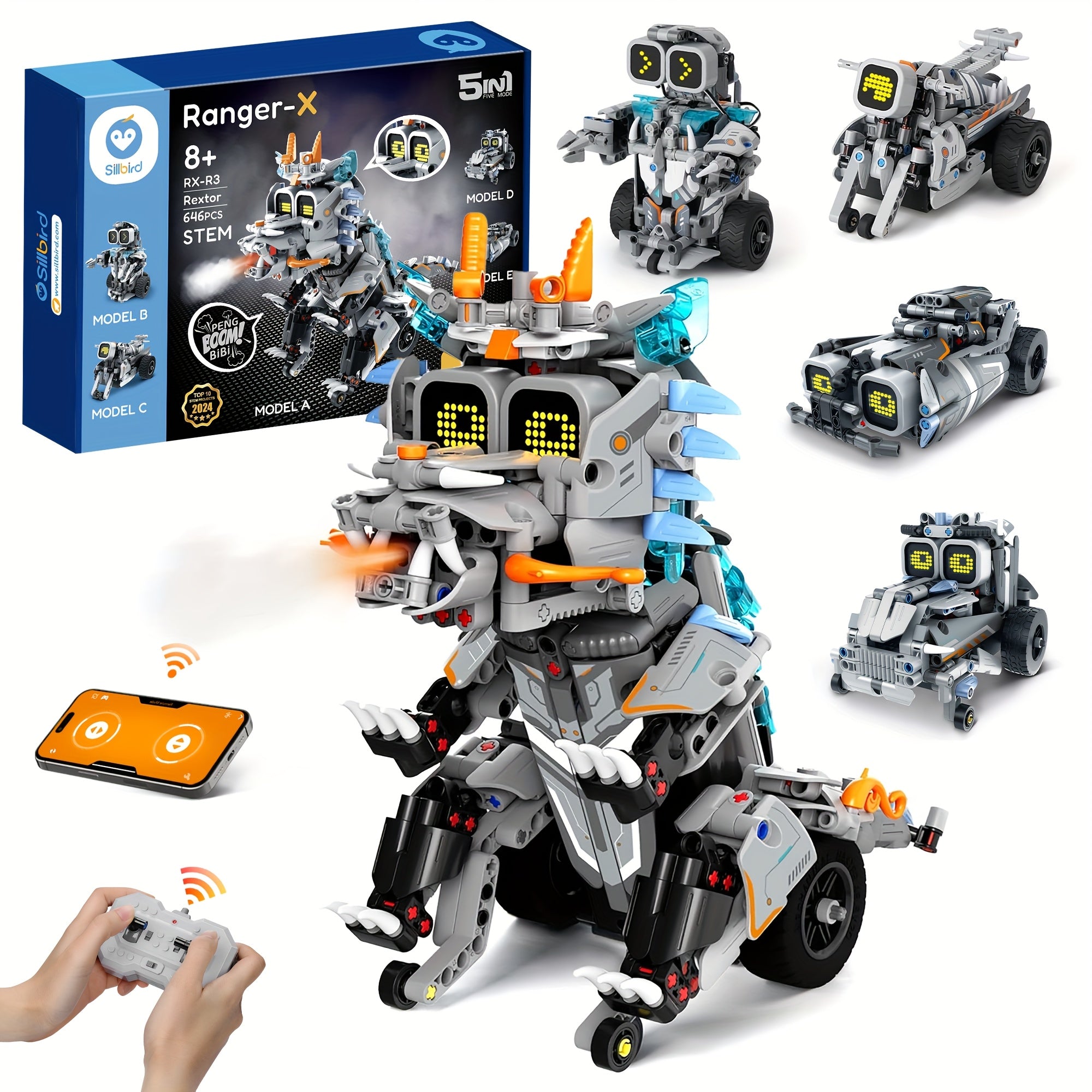 646-delige Sillbird 5-in-1 robotset - Afstandsbediende draak, STEM-educatief, ideaal voor kinderen van 8-12 jaar, geweldig voor Kerstmis en verjaardagen.