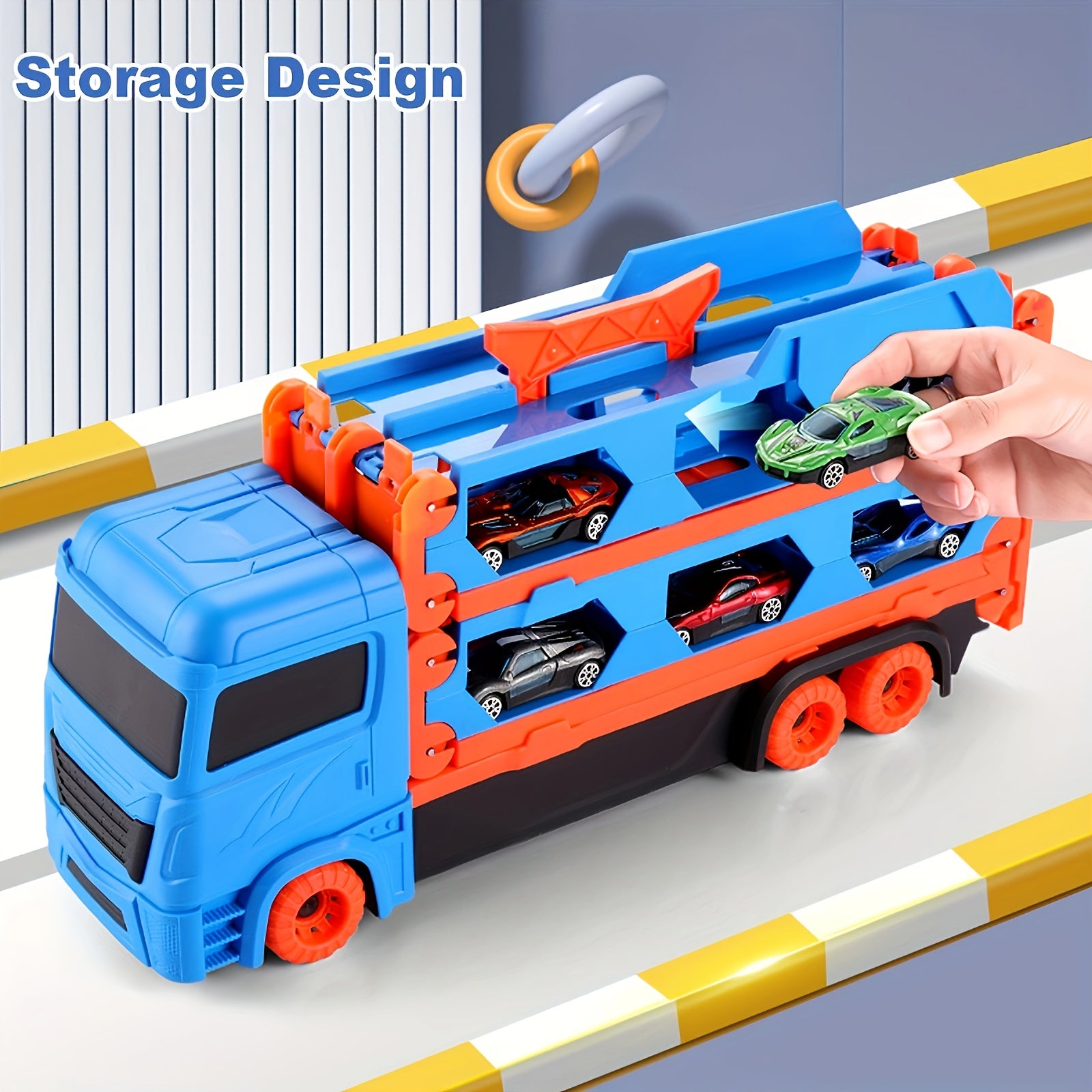 Grote Opvouwbare Racebaan | Set van 6 Transformerende Auto’s, Opbergcontainer Vrachtwagen met Legering, Perfect Cadeau voor Halloween & Kerst