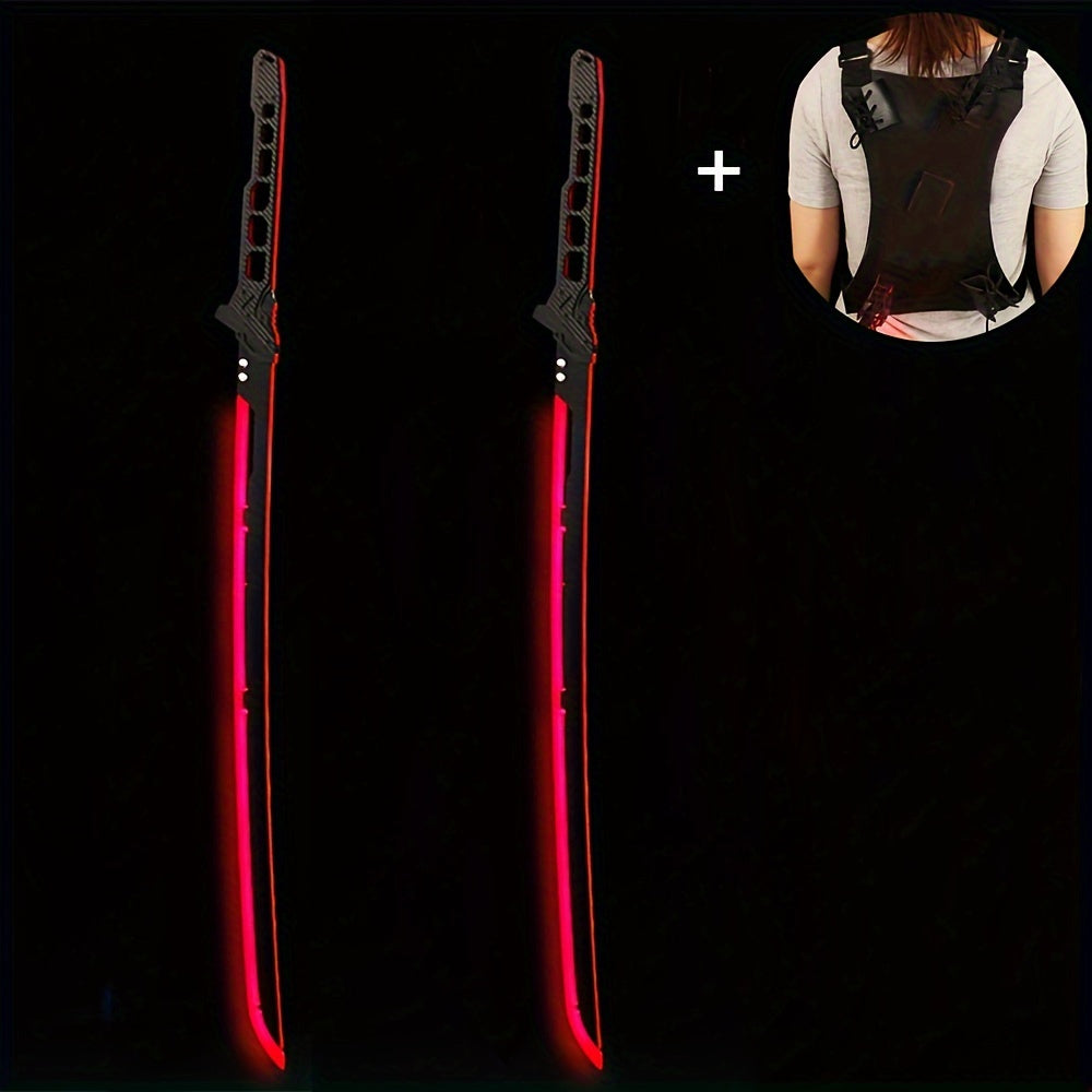 2 Stuks Sci-Fi Cyberpunk Gloeiende Samoeraizwaarden, Oplaadbare Acryl LED Modellen, Halloween Decoratie, Imitatie Wapenmodellen Collectie Voor Games