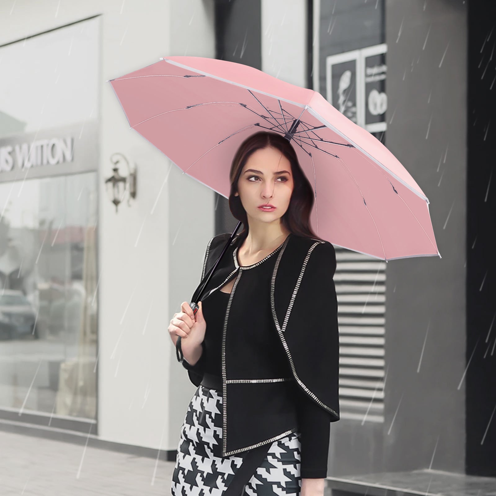 Rainstar automatische paraplu | Omkeerbare sluiting, 10 metalen baleinen, unisex ontwerp, 105 cm