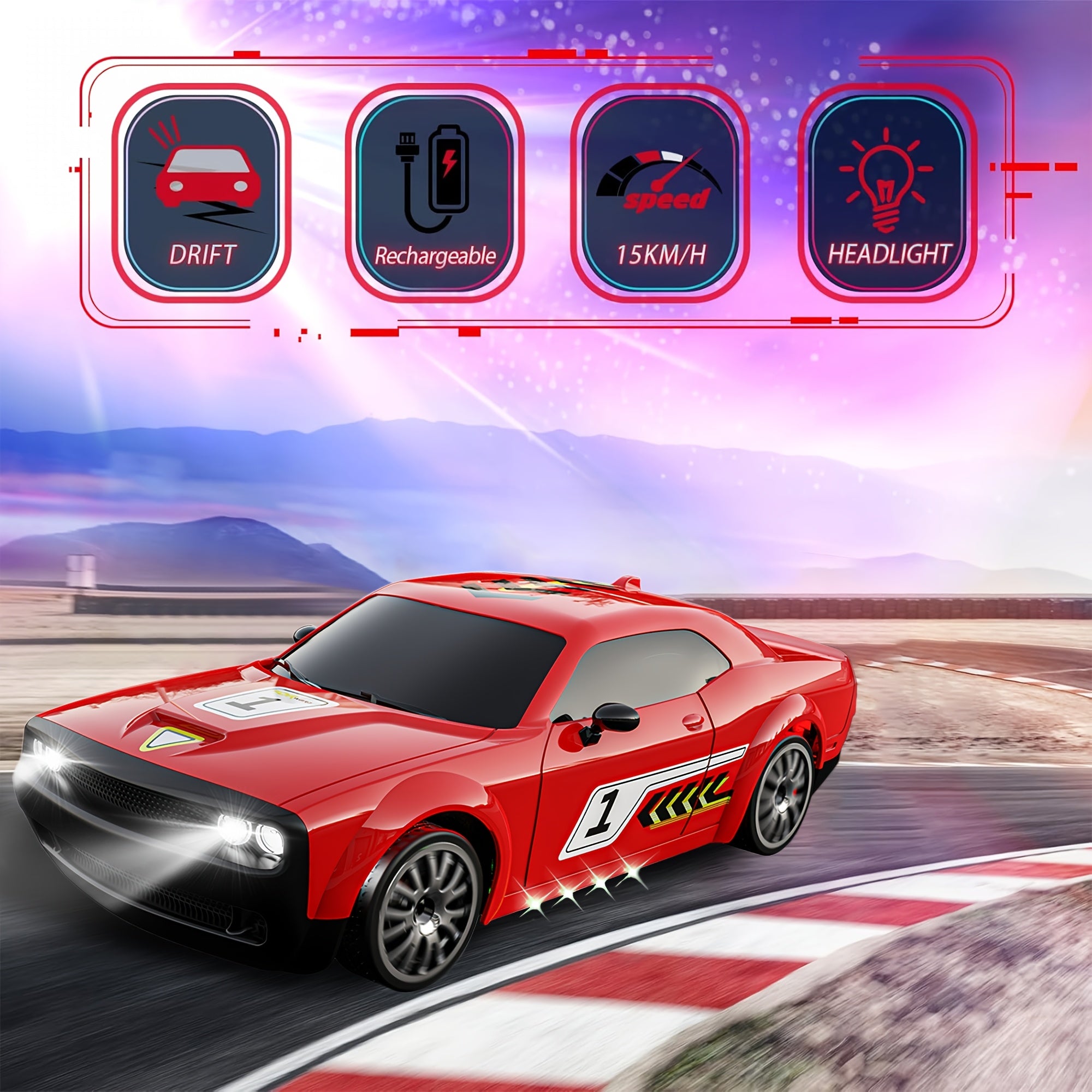 Mini 4WD RC Auto – Drift Racewagen met Lichten, Type-C Opladen, Cadeau 3+