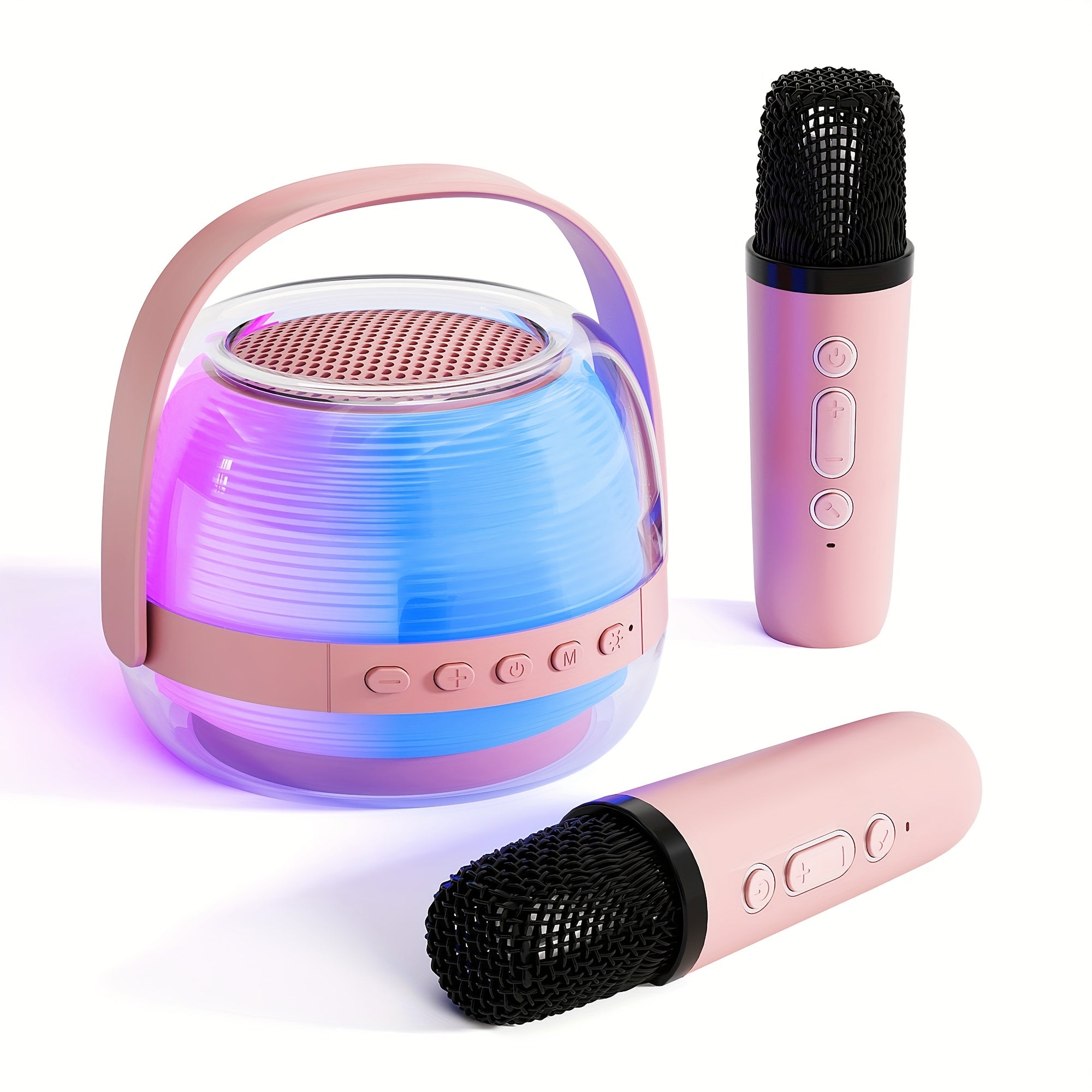 Draagbare Mini Karaoke Set met 2 Microfoons voor Kinderen en Volwassenen - Bluetooth Speaker met Sfeerverlichting - Cadeau voor Jongens en Meisjes