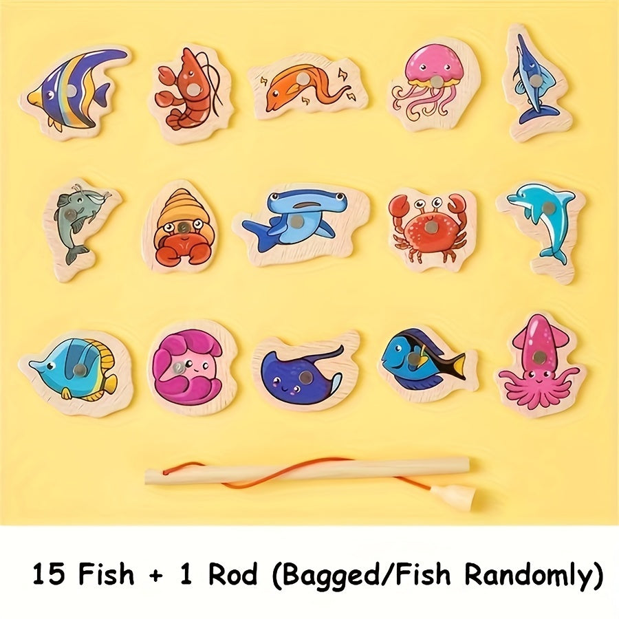 Wooden Magnetic Fishing Toy, Educational Alphabet Fishing Game Toy, Cartoon Ocean Life Theme, Cultivating Cognitive Games, Educational Parent-child Interactive Birthday Gift