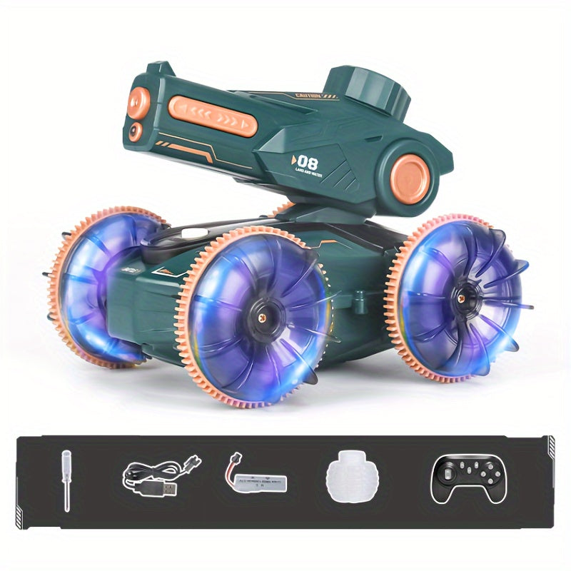 RC Auto's 360° Rotatie - Vierwielaandrijving Water Spray Amfibische Auto met Waterkanon, Gesture Sensing, LED Licht, 2.4GHz Afstandsbediening - Speelgoed voor Jongens & Meisjes, Verjaardagscadeau