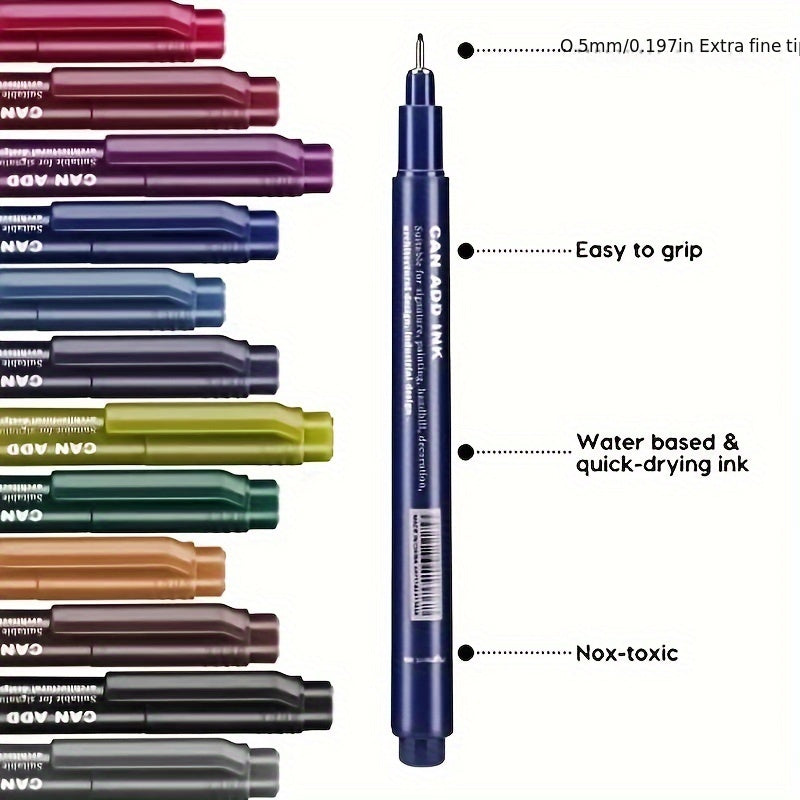 12x Micron Fineliners | 0.5mm | Waterbestendige Inkt | Intrekbare Kleurpennen | Voor Studenten & Kunstenaars