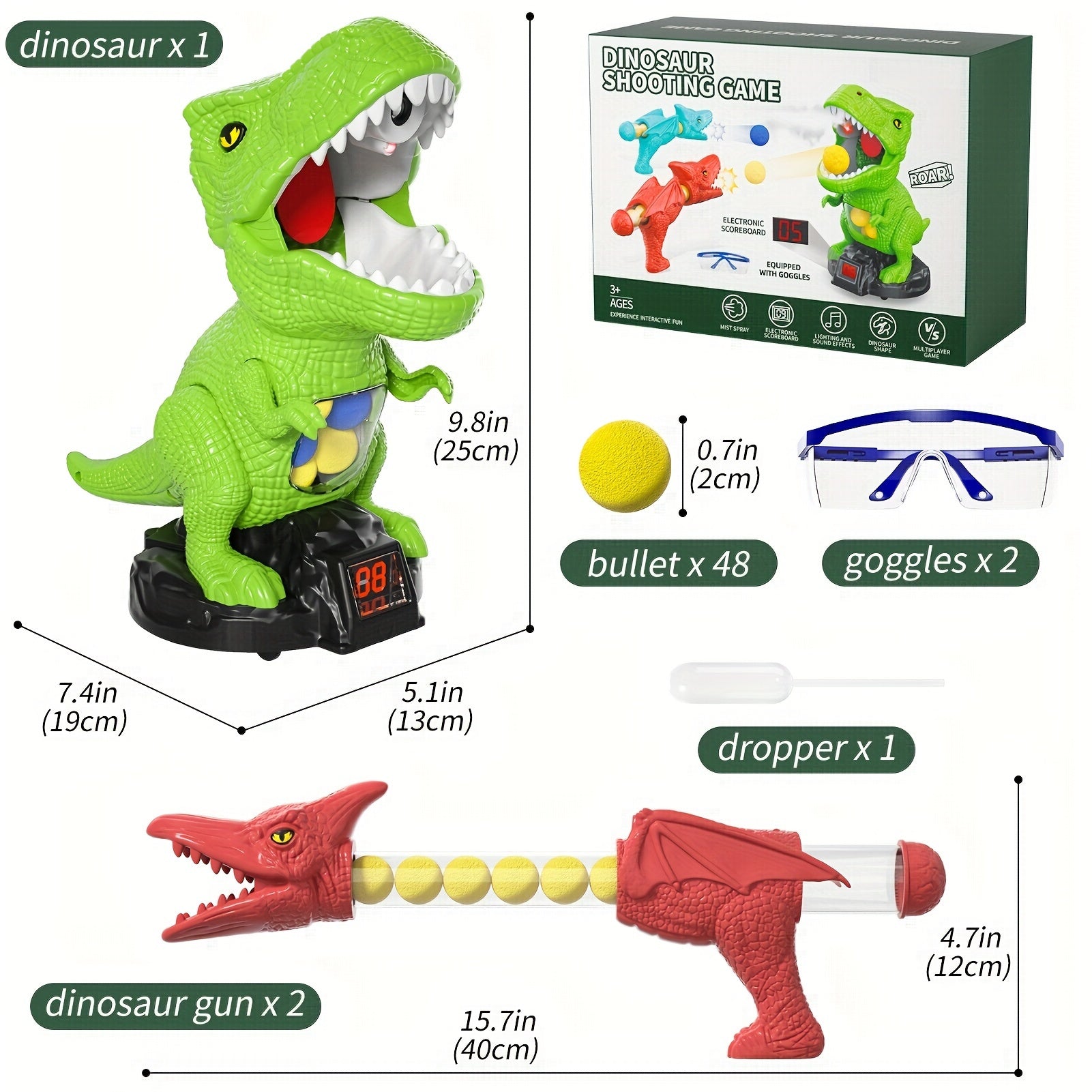 Dinosaurus Speelgoed Cadeau voor Buiten- en Binnen Spel voor Jongens van 3-6 Jaar, Verplaatsbare Dinosaurus Schietspel Speelgoed voor Kinderen van 3-6 Jaar, Perfect Kerstcadeau voor Jongens van 3-5, 4-6, 6-8, Halloween, Kerst Cadeau