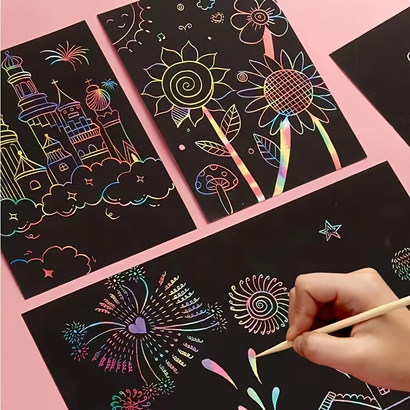 Regenboog Krasblok Set | 12 vellen knutselpapier voor tekenen & feestjes (3-12 jaar)