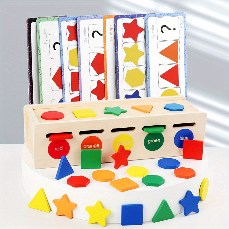 Houten Kleur- en Vormen Sorteerbox | Vroege Educatie Bouwblokken Puzzels voor Kinderen van 1-3+ Jaar