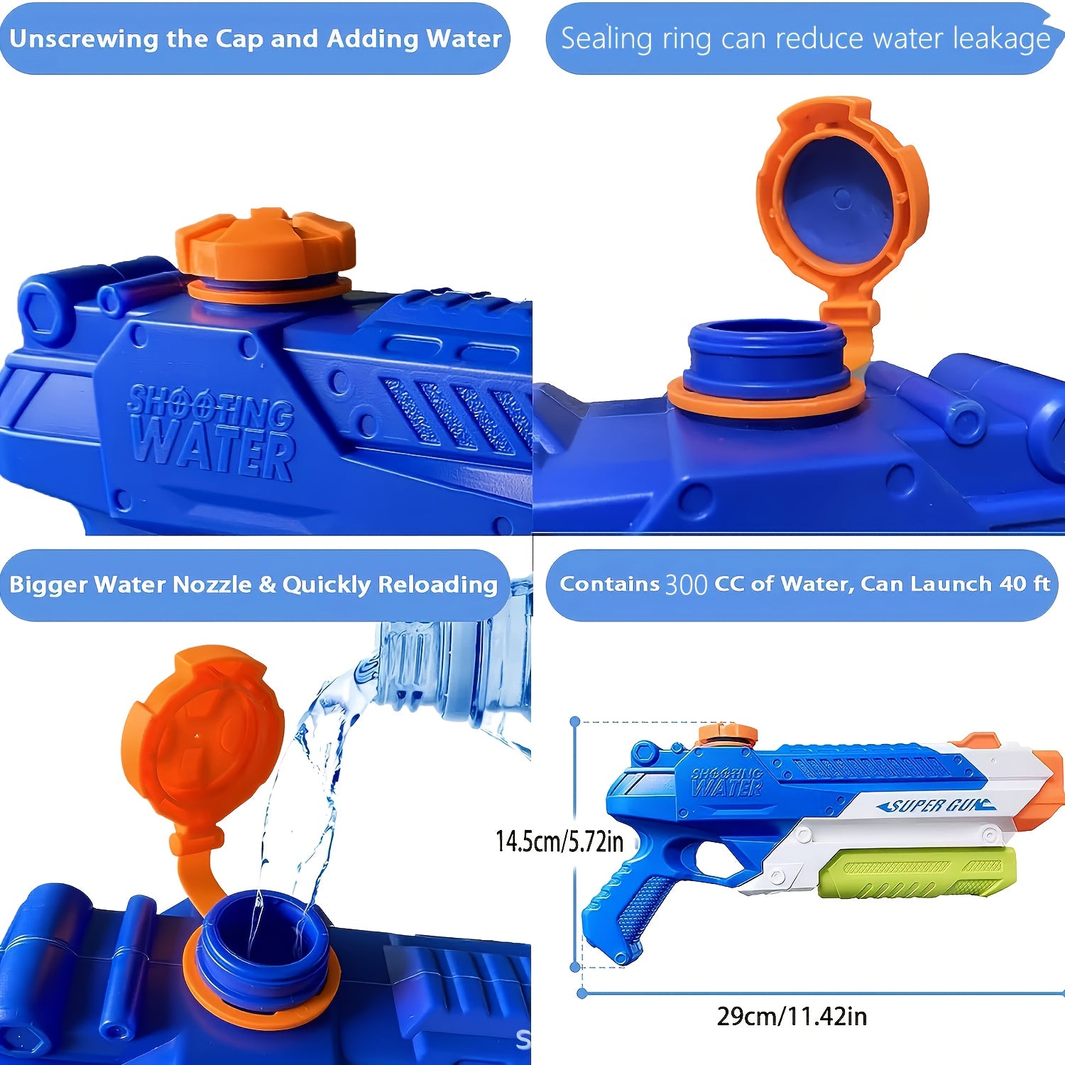 2x Waterpistool 300ml | Zomerspeelgoed voor Zwembad & Strand – Blauw & Oranje