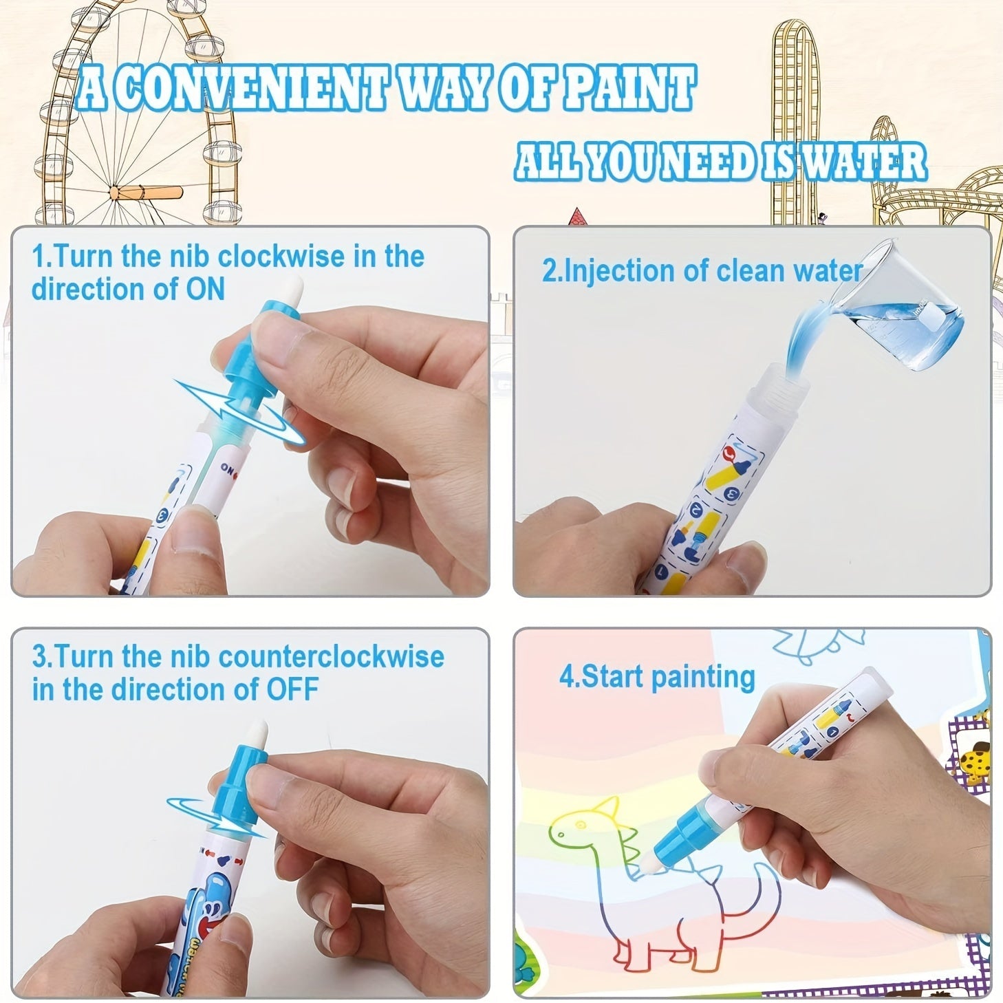 Kleurrijk patroon DIY graffiti schilderij water canvas | Waterkwast verdwijnt automatisch en herbruikbaar vloerkleed speelgoed voor kinderen