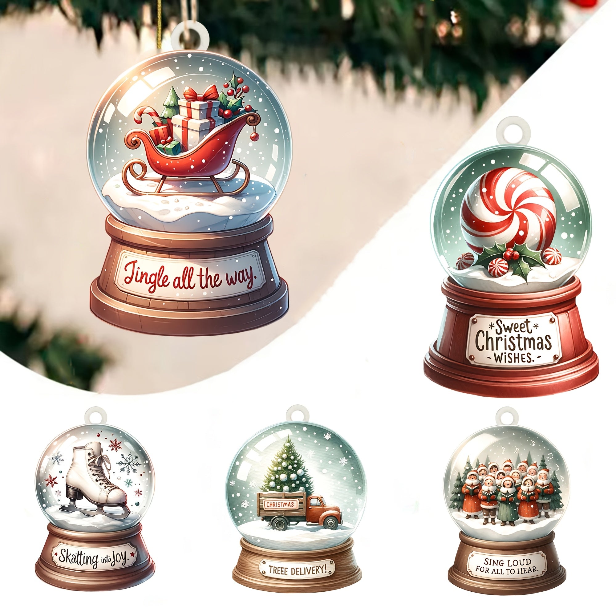 Set van 15 Houten Sneeuwbol Ornamenten - Kerstboom- en Huisdecoratie, Uniek Vakantiecadeau