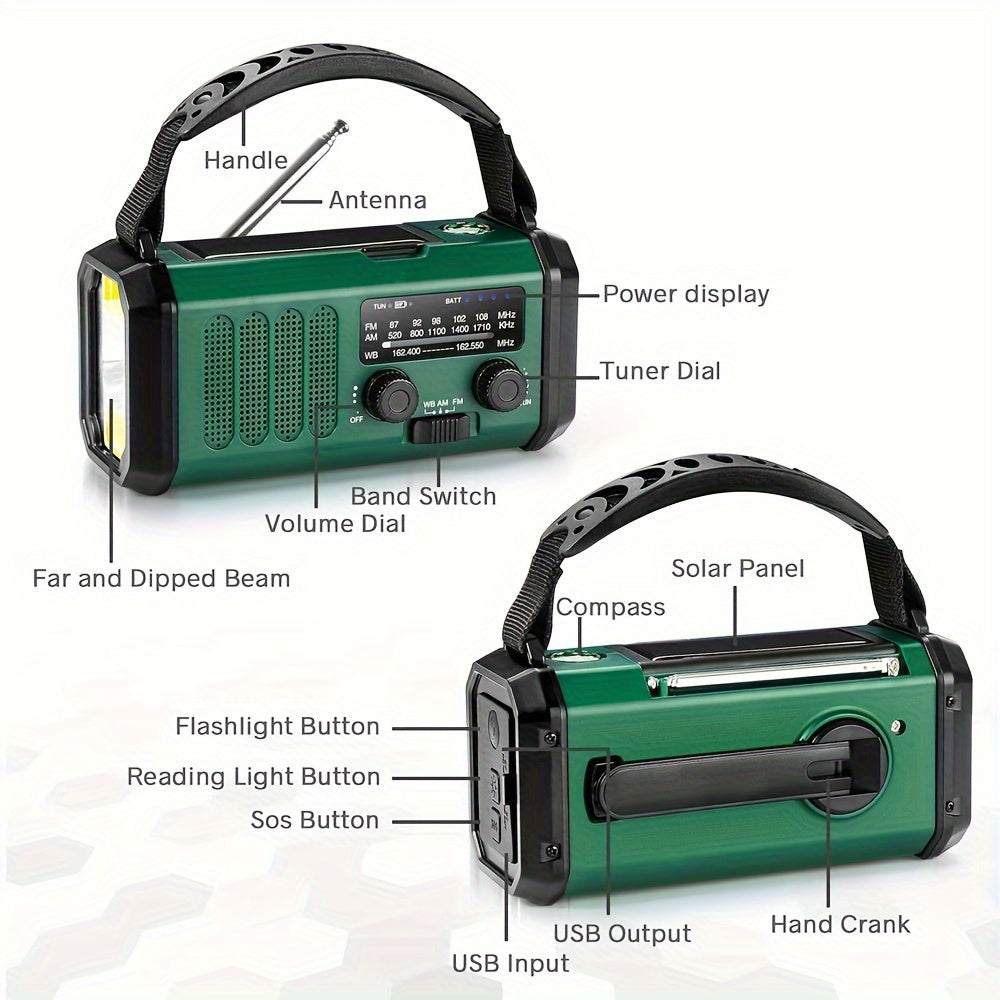 10000mAh Noodradio – Zonne-energie, Hand Crank, AM/FM, SOS Alarm & Telefoonoplader