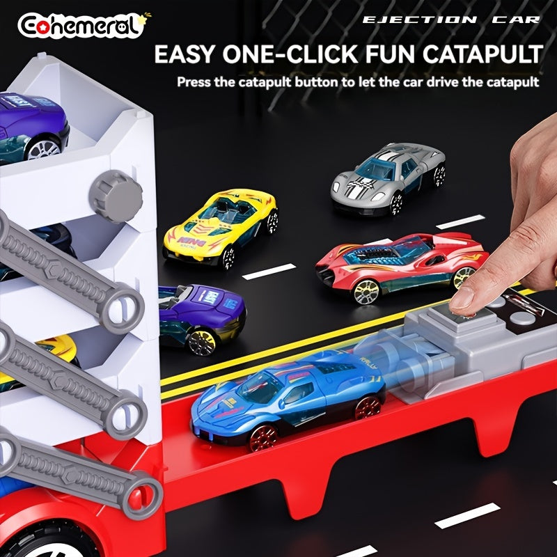 Brandweer Auto met Transformerende Racebaan | Inertiële Mini Auto's & Tracks | Rood Cadeau Speelgoed voor Verjaardag & Kerst | Raceplezier