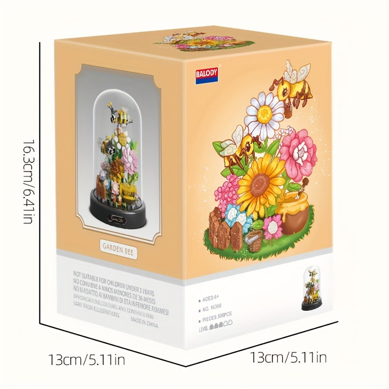 588pcs With Dust Cover Garden Bee Flowers Sweet Talk Creative Building Blocks Decoration Toy, Fun Building Blocks, Interlocking Building Block, Holiday Gift halloween, christmas gift