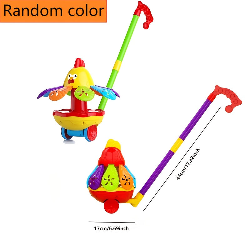Vrolijk Duwfiguur met Duwstok voor Peuters vanaf 18 Maanden - Loopspeelgoed Schildpad of Kip voor Jongens en Meisjes - Interactief Cadeau voor Baby's Eerste Stapjes