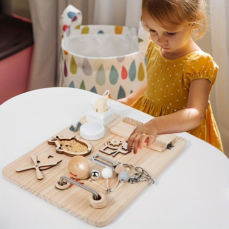 Houten Busy Board 70x86 cm+ | Educatief speelgoed met slotjes, sleutels en accessoires voor levensvaardigheden. Perfect cadeau voor Kerstmis en verjaardagen.