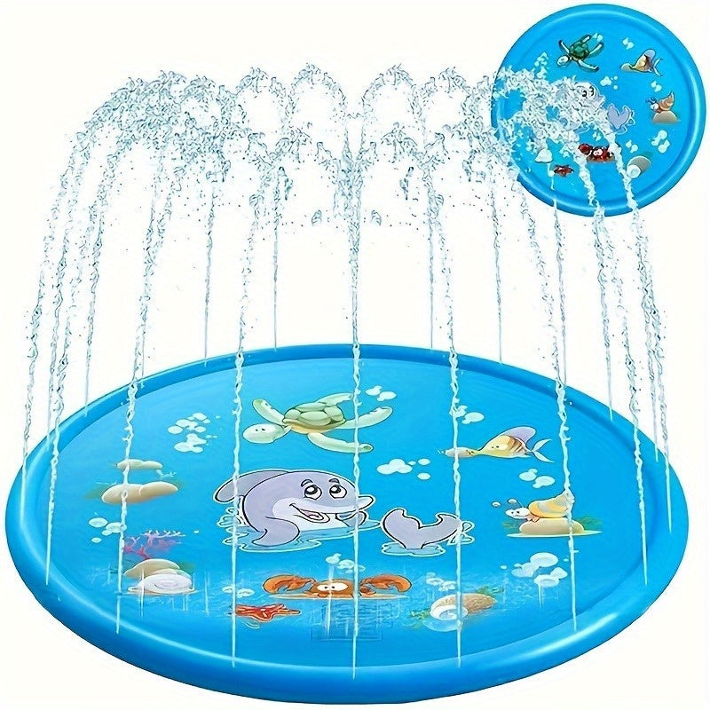 XL Watersproeier Mat 2025 met Zeeleven Thema – 170 cm Opvouwbaar Opblaasbaar Waterkussen voor Kinderen & Huisdieren | Zomerplezier met Schildpadden, Vissen & Zeepaardjes