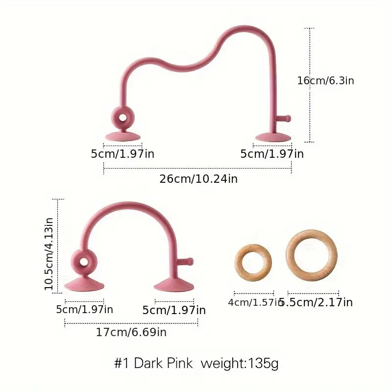 Silicone Zuig Baby Boog Speelgoed met Houten Ringen | Multicolor Baby Speelgoed voor Vroege Ontwikkeling