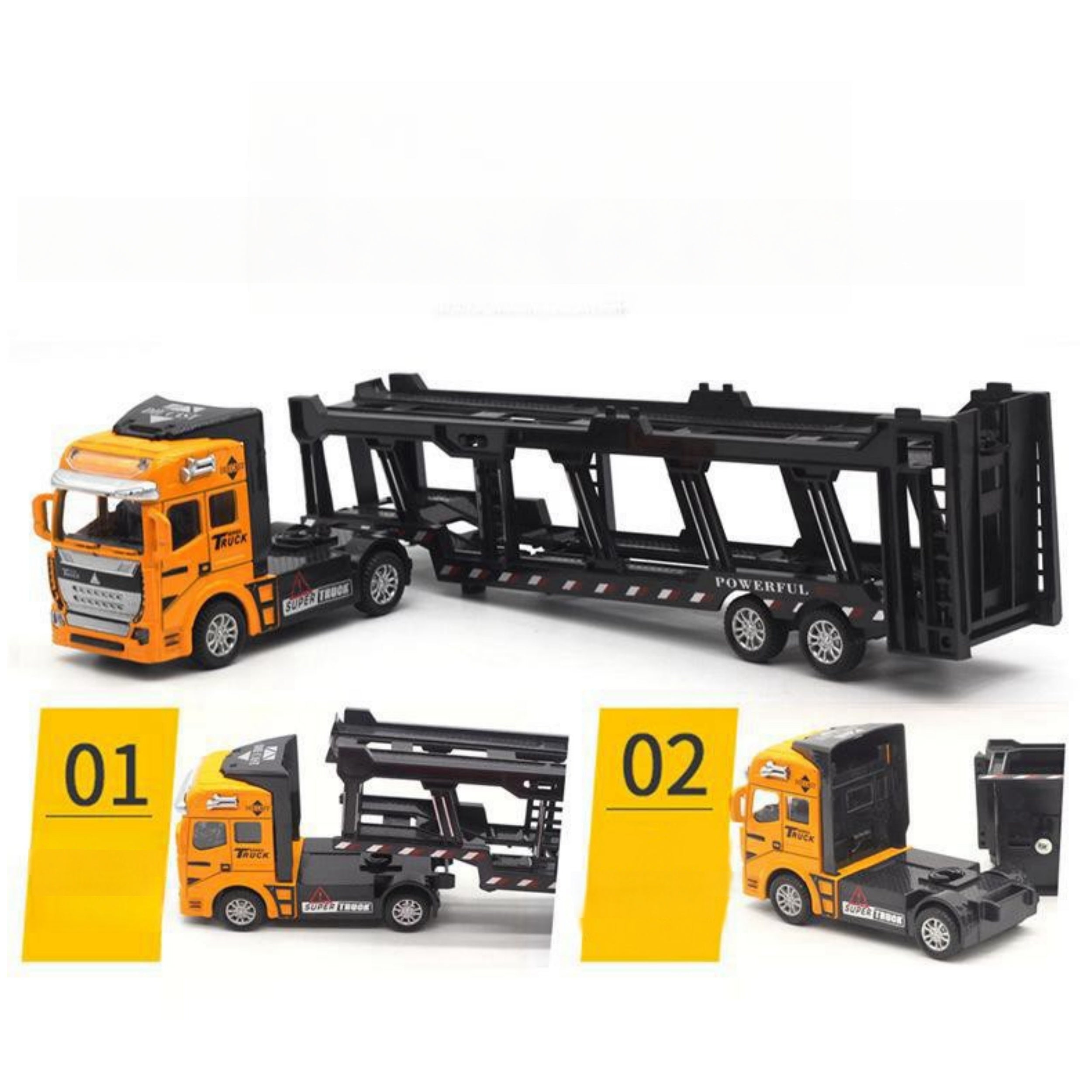 32cm Die-Cast Truck Set | 1x Vrachtwagen + 6 Mini Bouwvoertuigen | Vanaf 3 Jaar