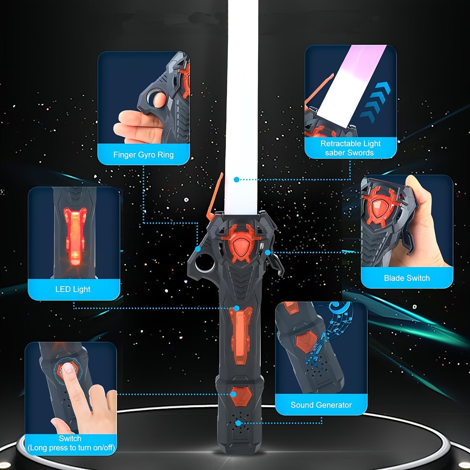 Lichtgevende Zwaard RGB 16 Kleuren - Oplaadbaar LED Zwaard voor Kinderen, Uitschuifbaar Lichtgevend Zwaard, 2-in-1 LED + FX Geluid, Galaxy Wars Thema, Perfect voor Kinderen