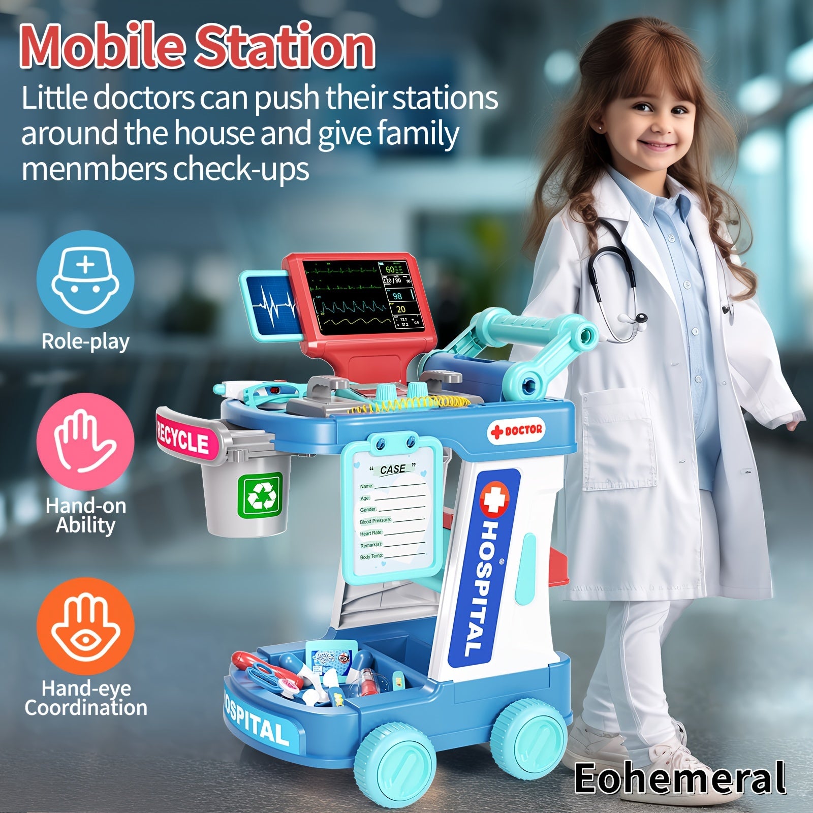 Medische Trolley - Dokter Speelset met Gesimuleerde Tafel, Behandeling & Injectie - Voor Kinderen - Educatief Cadeau voor Verjaardagen