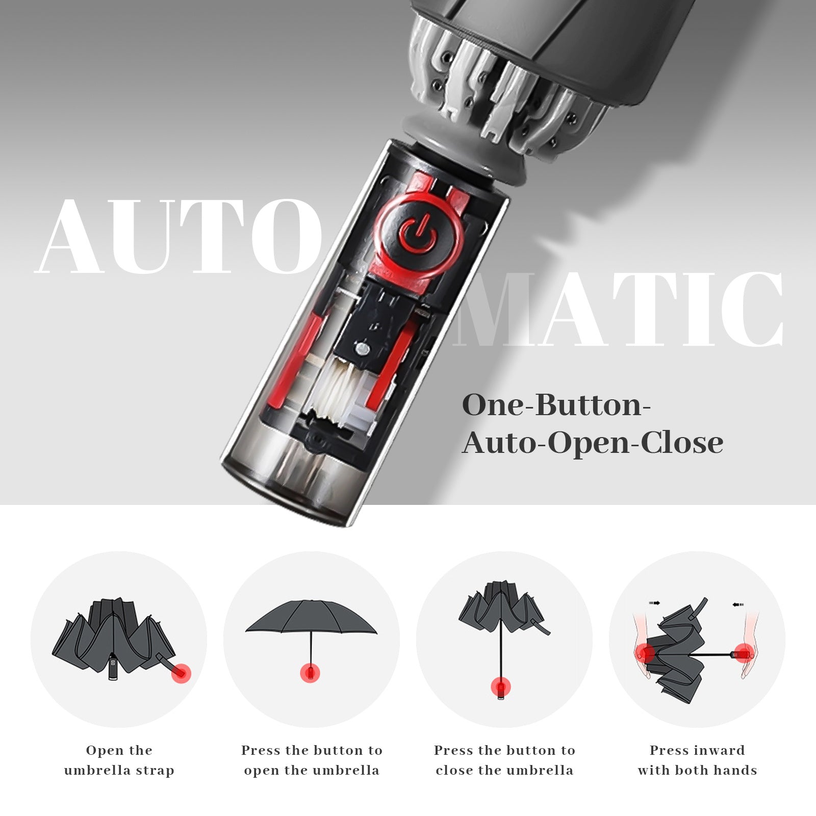 Rainstar automatische paraplu | Omkeerbare sluiting, 10 metalen baleinen, unisex ontwerp, 105 cm