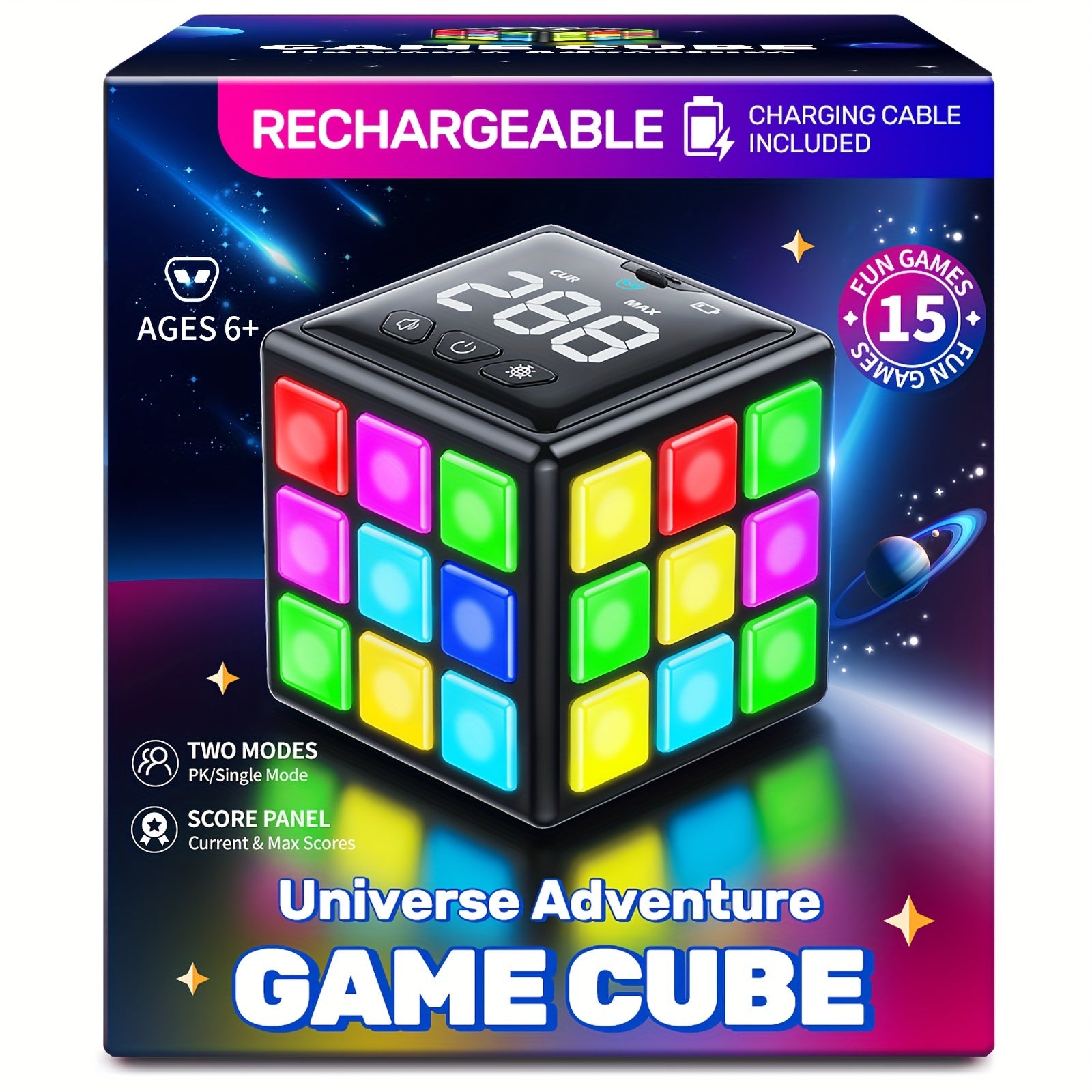 Oplaadbare Brein-Booster Game Cube - 15 Geheugen- en Snelheidsspellen, Verstelbaar Volume, USB Oplader - Perfect Cadeau voor Jongens & Meisjes Vanaf 6 Jaar